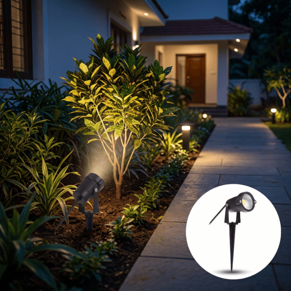 10 Watt garden spot light installed in garden
