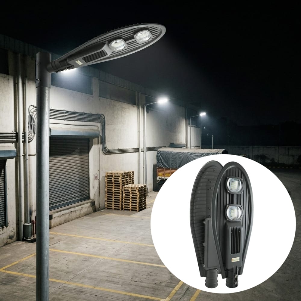 100 Watt LED street Light Installed outside a warehouse