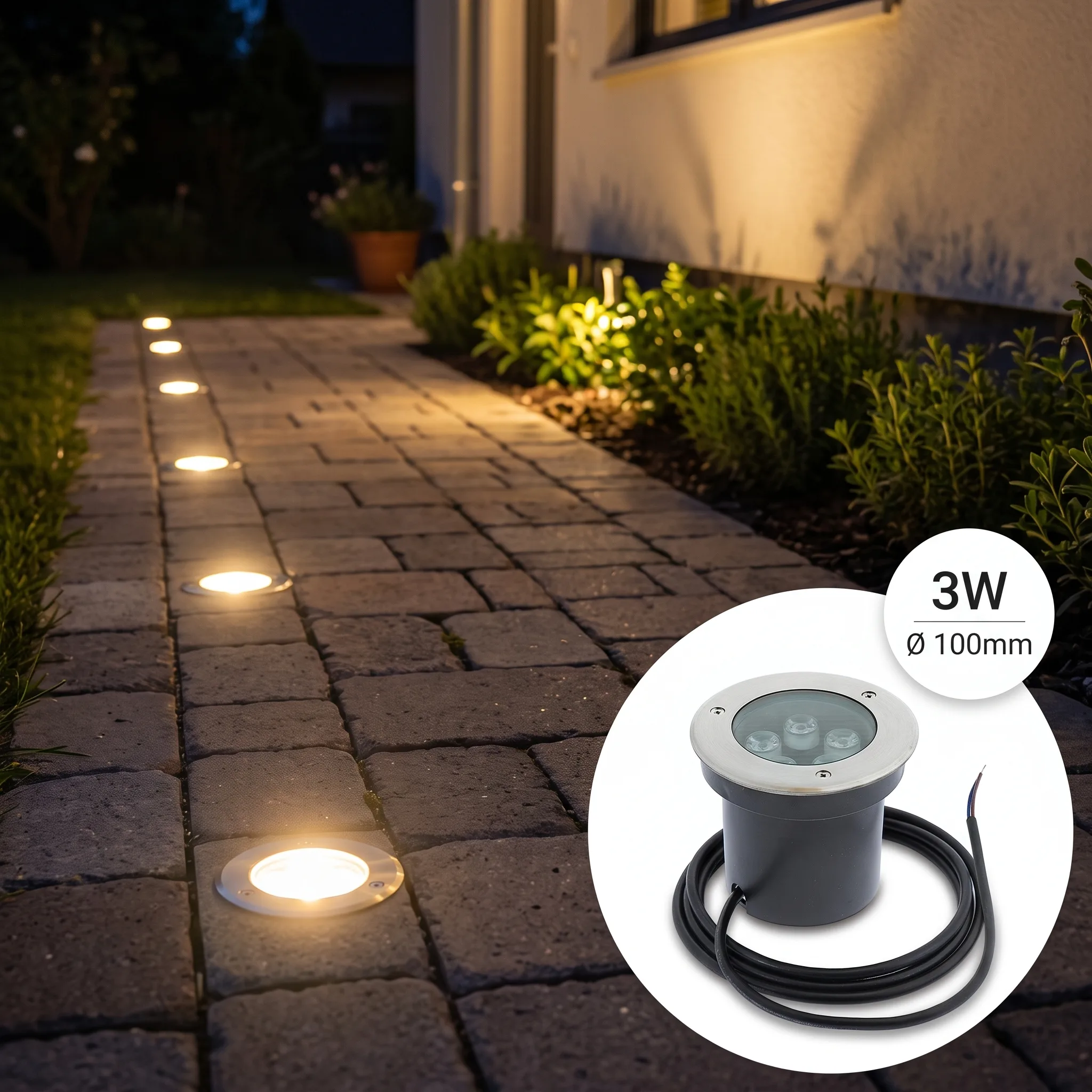 3W Burial Light Glowing Outside Indian Home in Warm White Color