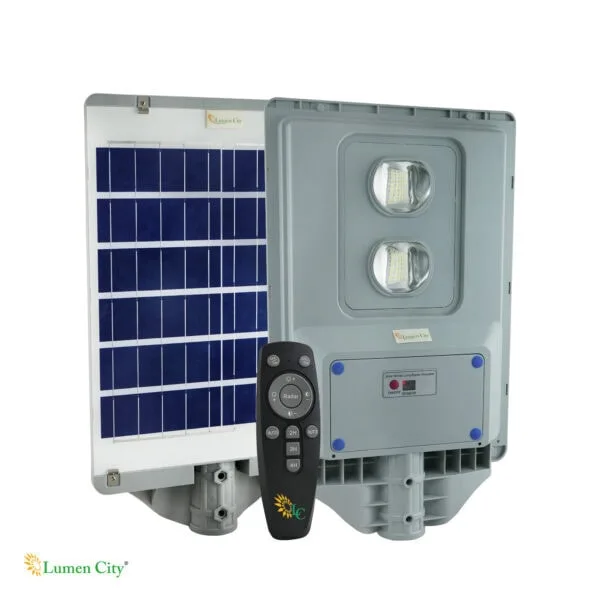 Solar-powered LED street light with remote control from Lumencity. Eco-friendly outdoor lighting sol.