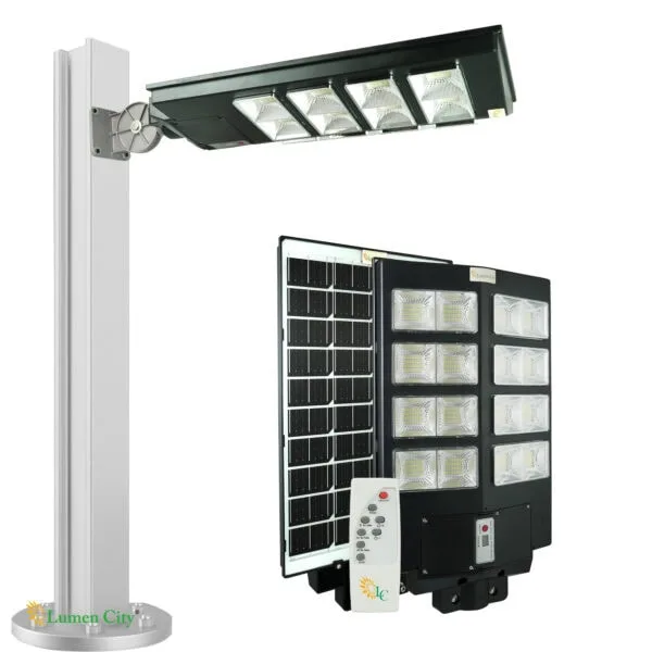 Bright LED street lighting system with solar panel and remote control for energy-efficient outdoor i.