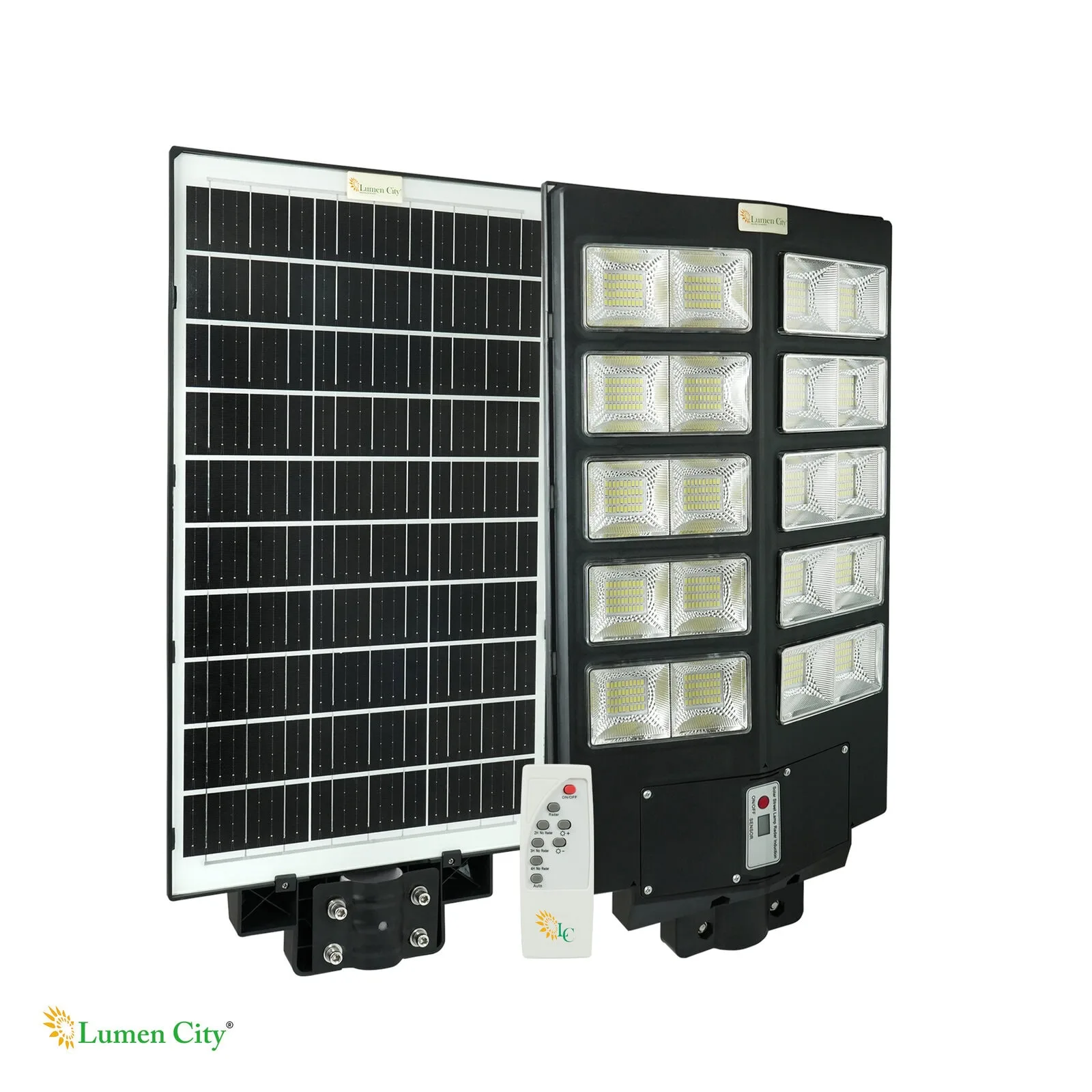 High-efficiency solar panel and LED floodlight system for outdoor lighting solutions.