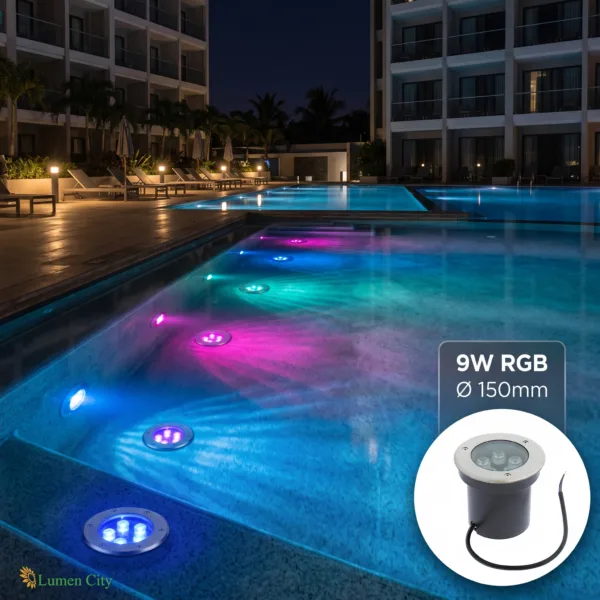 9 Watt RGB Burial Light installed underwater