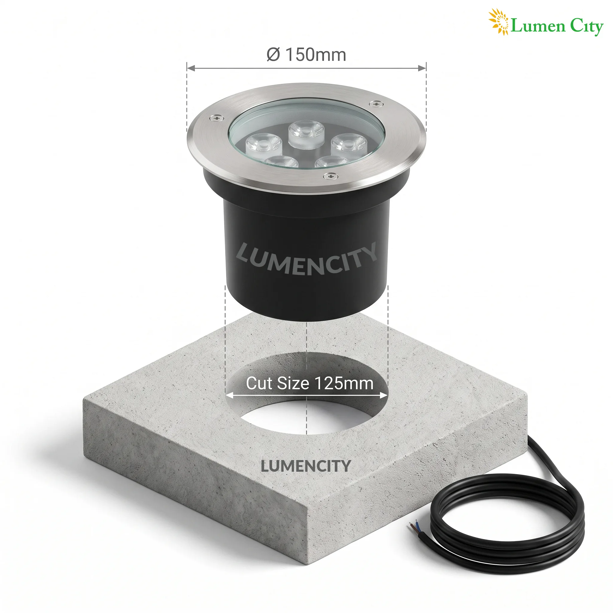 9 Watt burial Light Size with logo