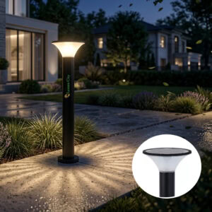 solar-garden-bollard-post-light-metal-frame-remote