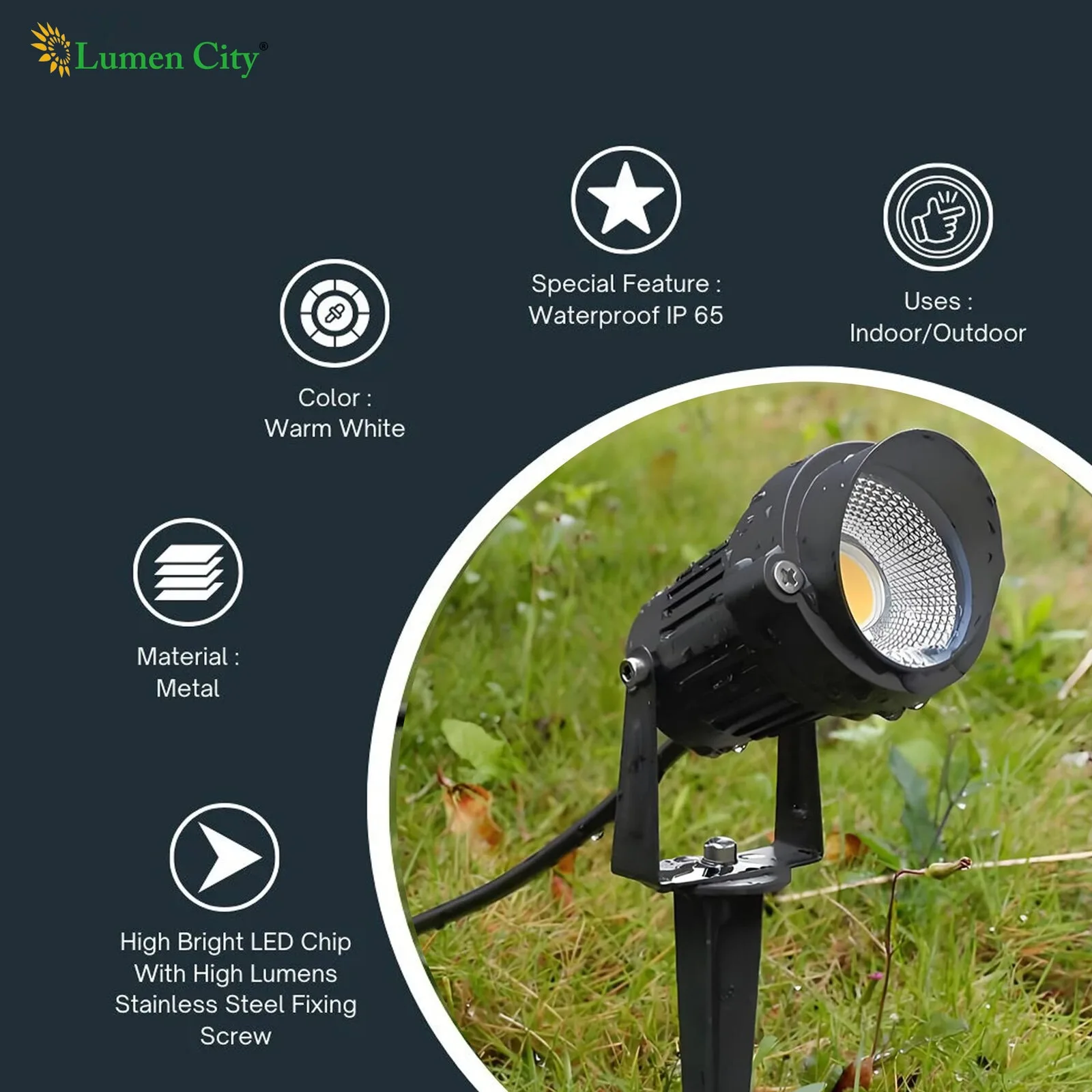 12W COB Garden Spike Light – IP65 | Aluminium | 3 CCT - Image 7