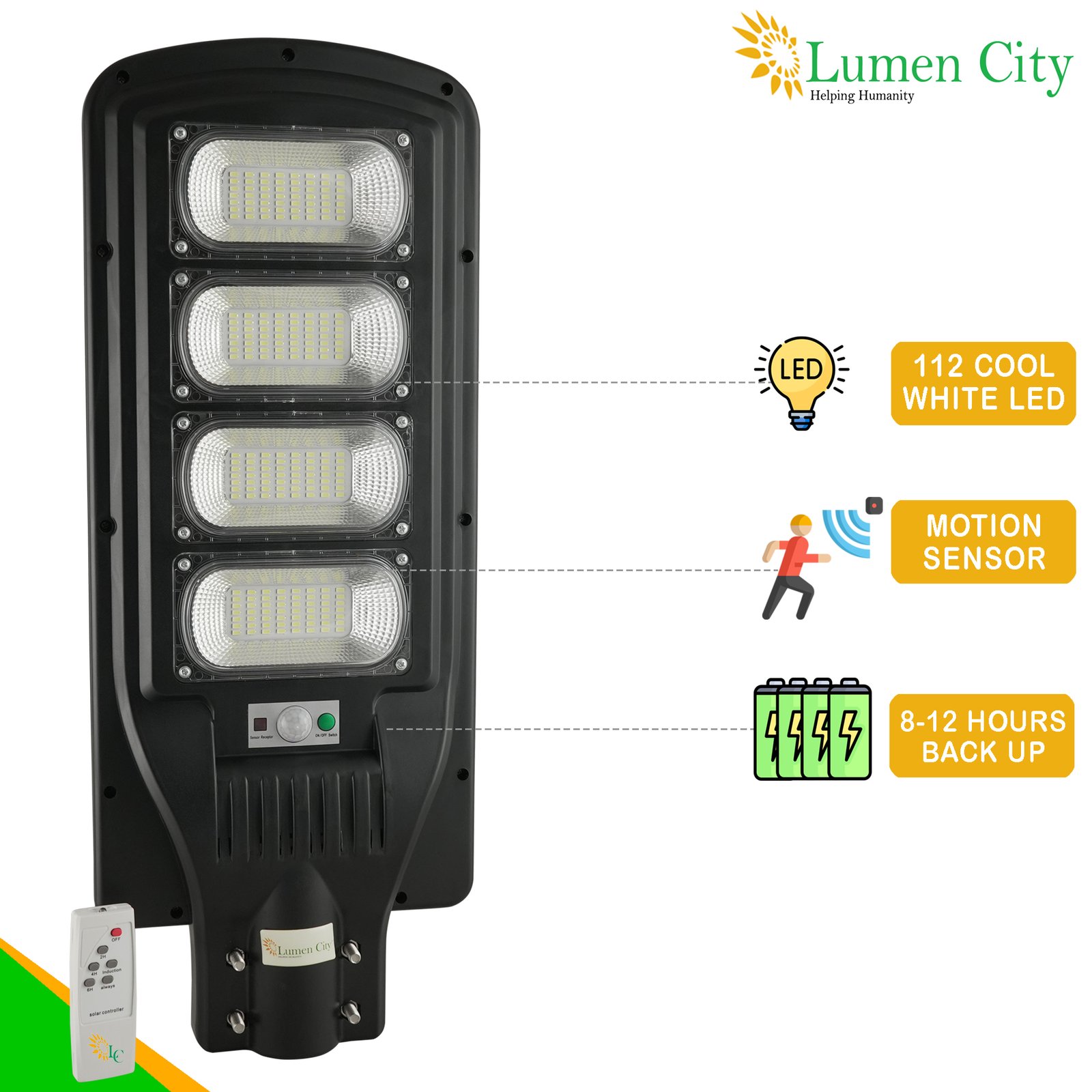 Solar Street Light 12W | Remote Control | 2 days Backup | 20000 mah Battery - Image 2