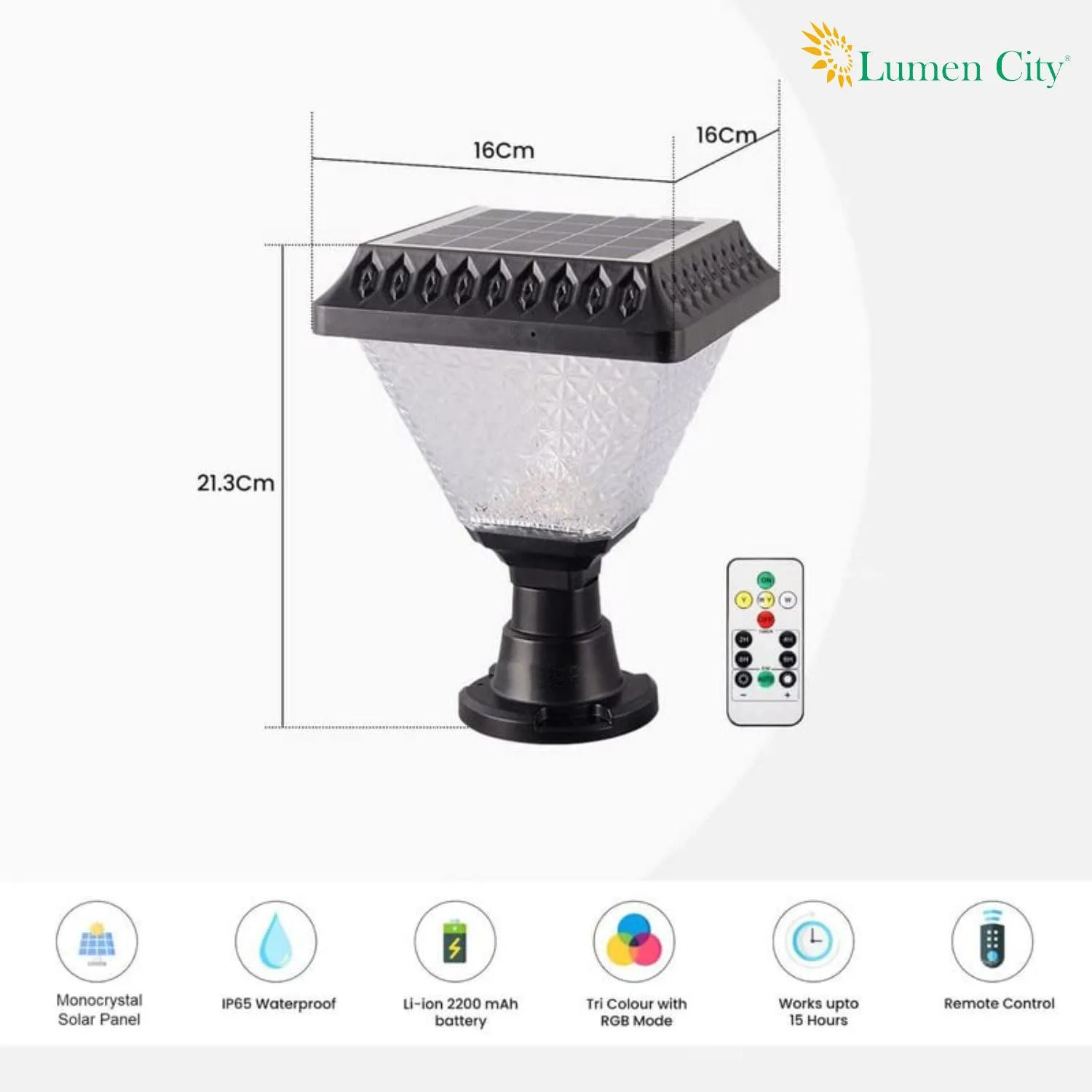 5W Solar Gate Pillar Light – Mini Diamond | RGB | IP65 - Image 4