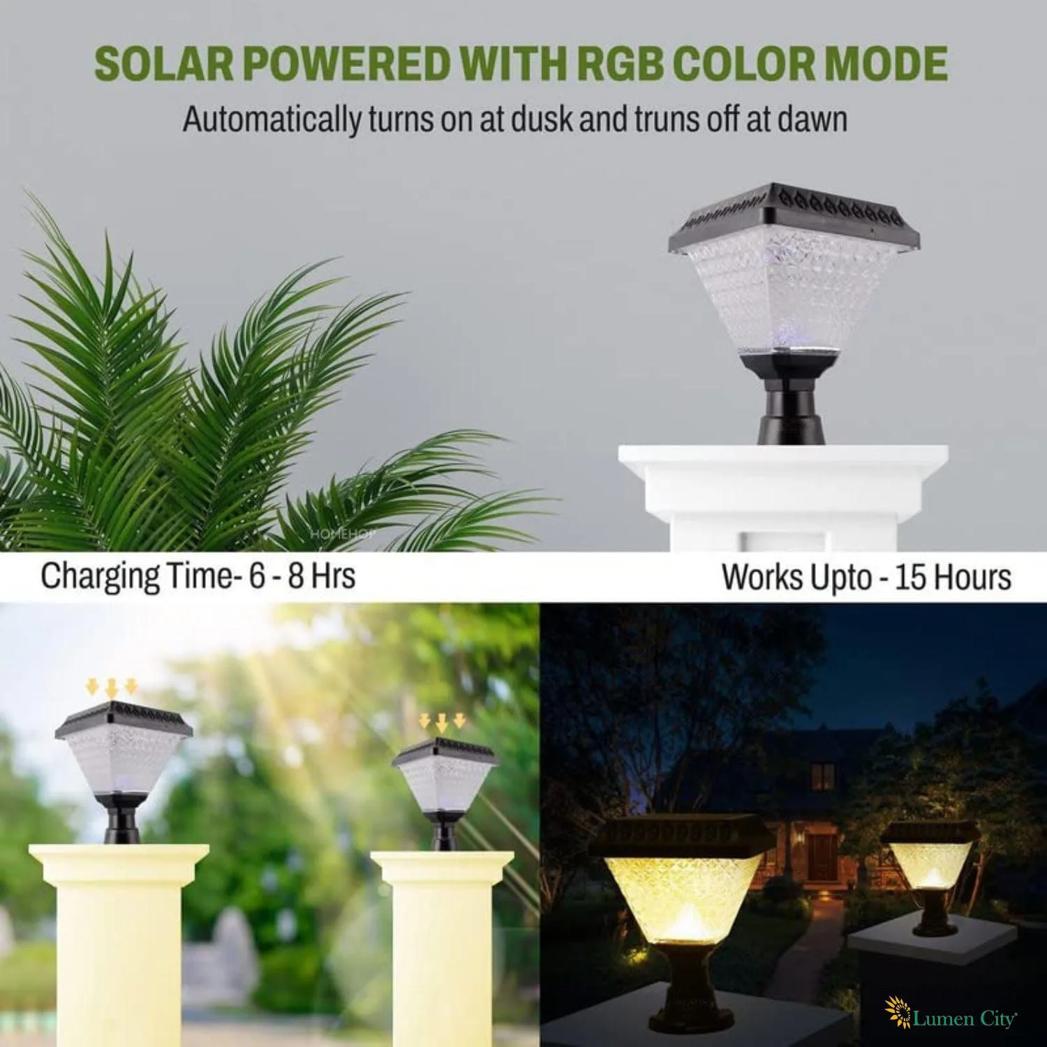 5W Solar Gate Pillar Light – Mini Diamond | RGB | IP65 - Image 3