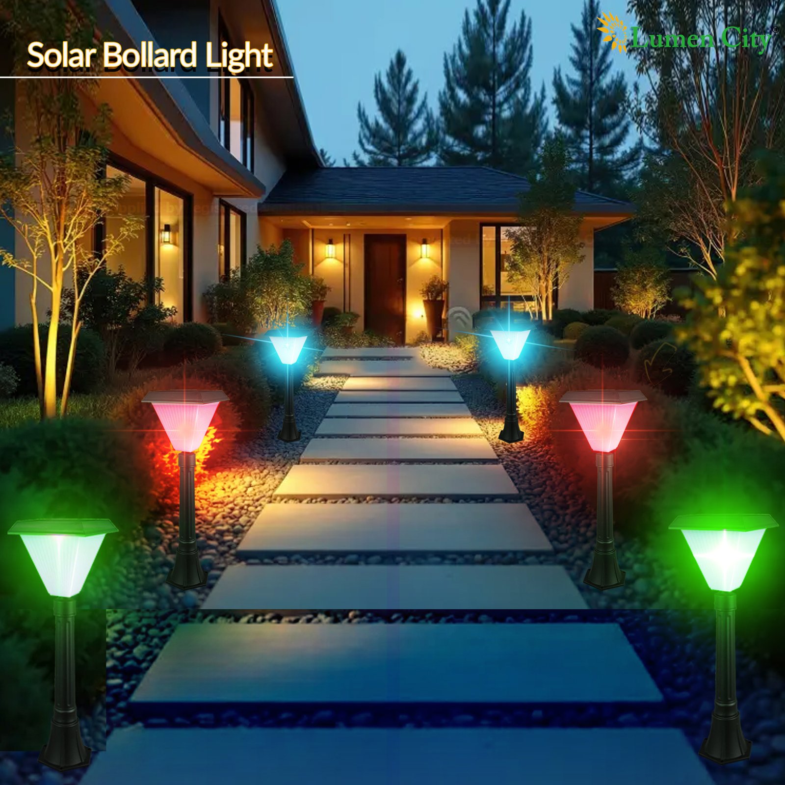 Solar Bollard Light With Pole With RGB Lights - Image 6