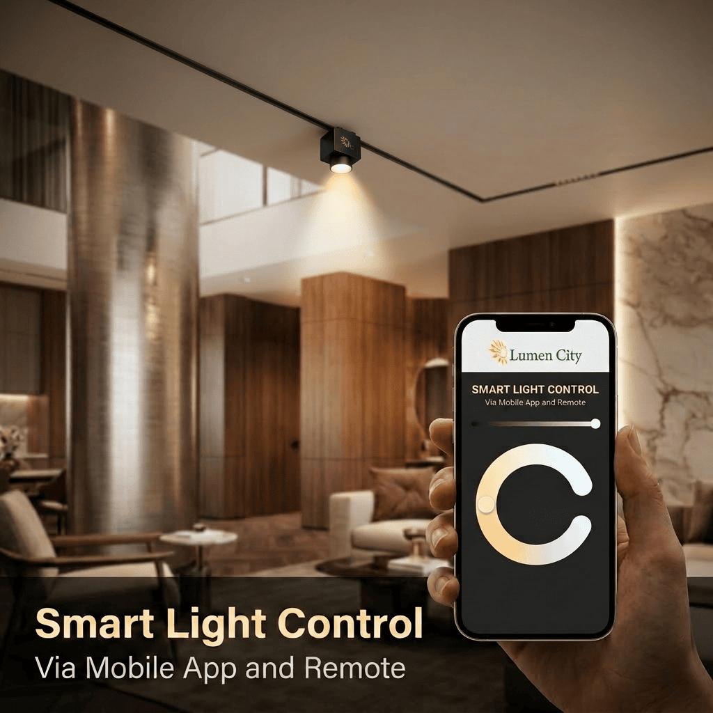 Magnetic track single spot light controlled via mobile app