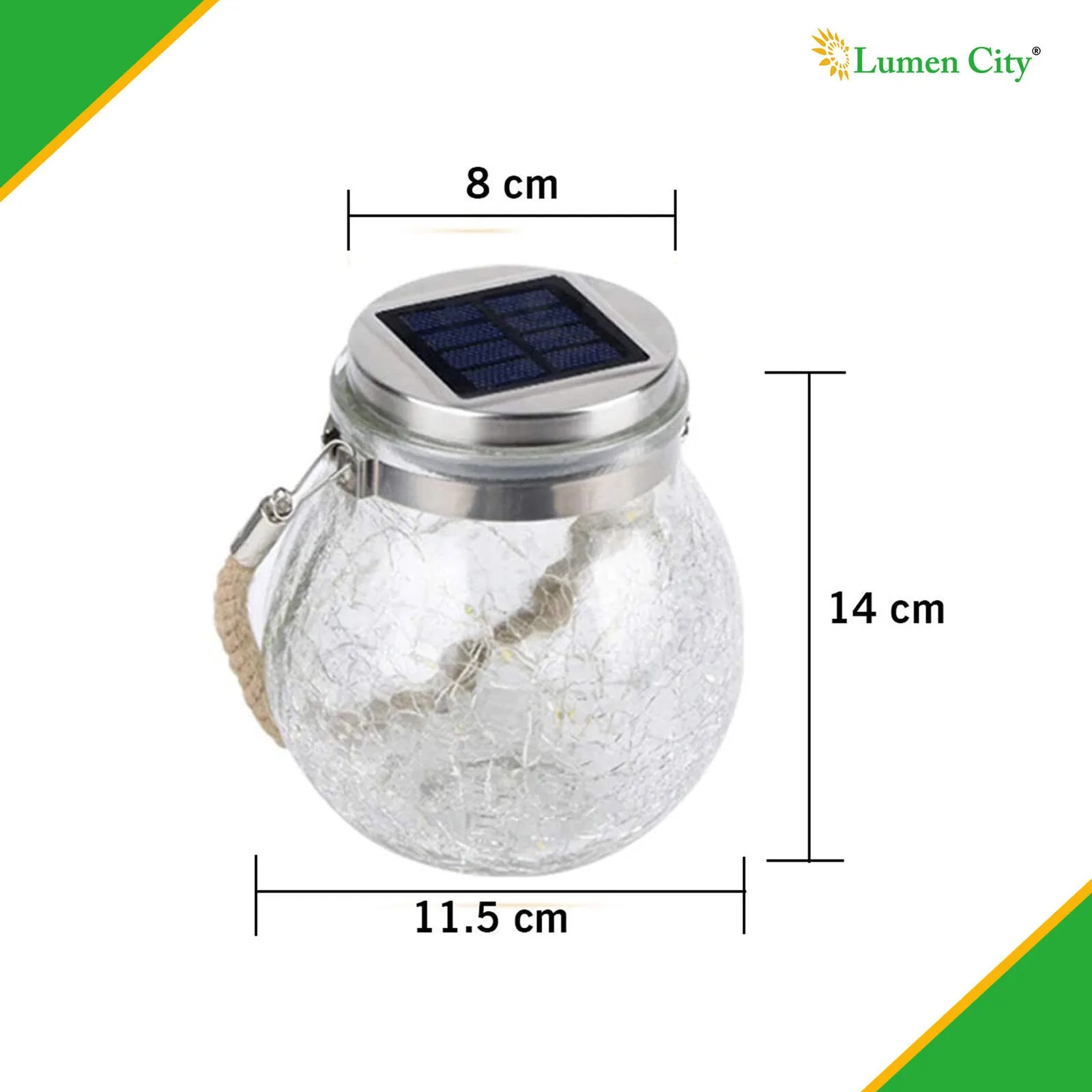 Solar Hanging Jar Light – Crackle Glass | 32 LED | IP65 - Image 2