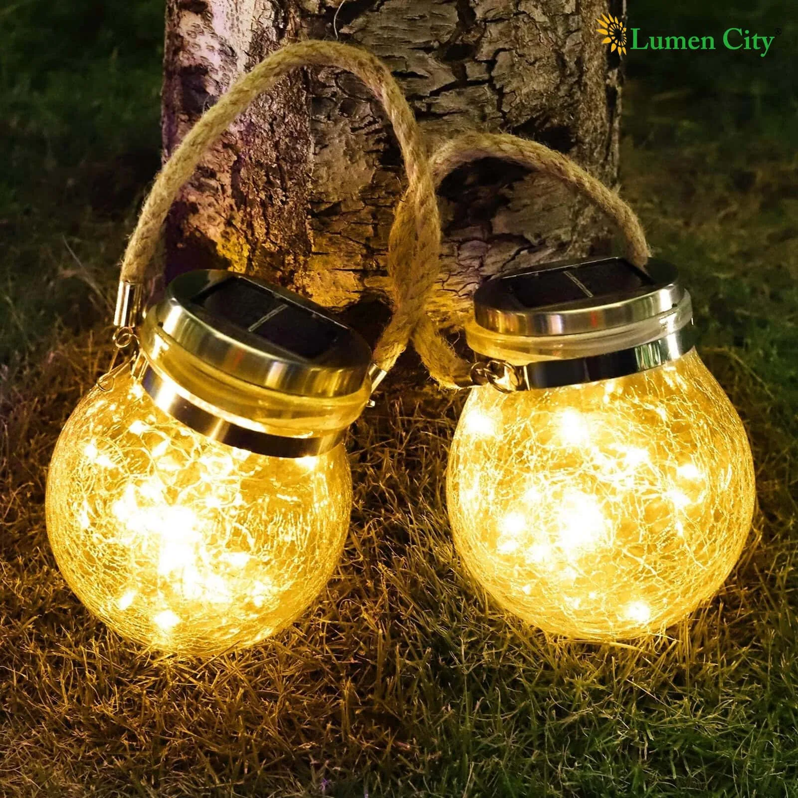 Solar Hanging Jar Light – Crackle Glass | 32 LED | IP65 - Image 9