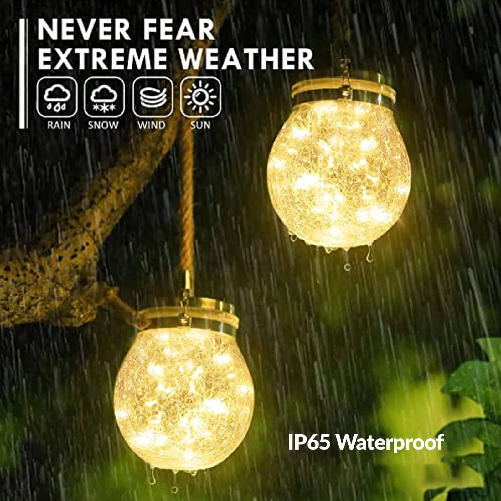 Solar Hanging Jar Light – Crackle Glass | 32 LED | IP65 - Image 8