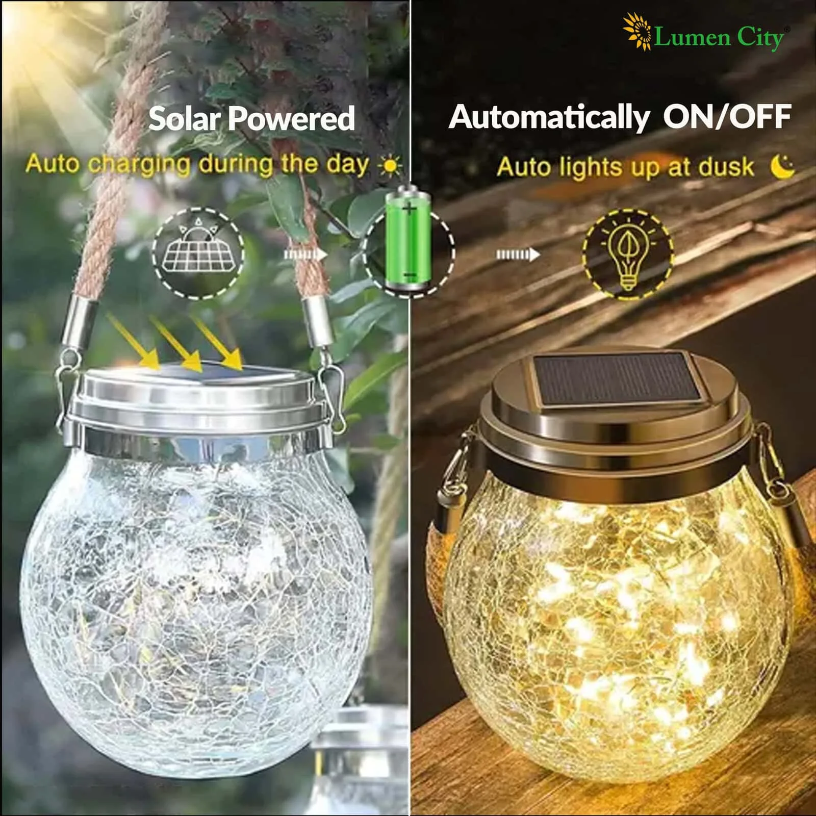 Solar Hanging Jar Light – Crackle Glass | 32 LED | IP65 - Image 4