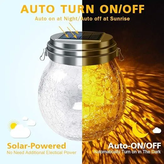 Solar Hanging Jar Light – Crackle Glass | 32 LED | IP65 - Image 6