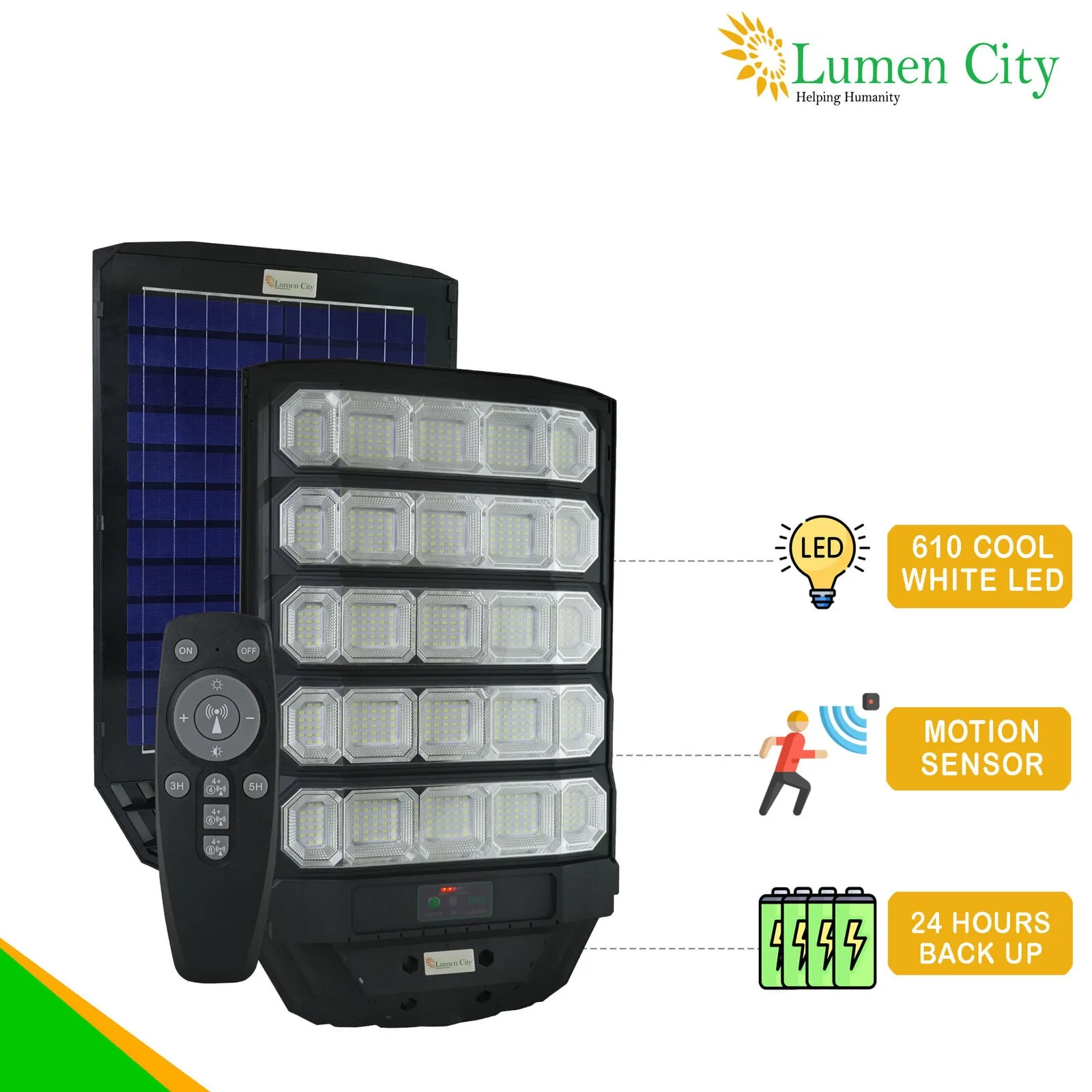 Bright LED light panel with remote, motion sensor, and 24-hour backup for efficient lighting solutio.
