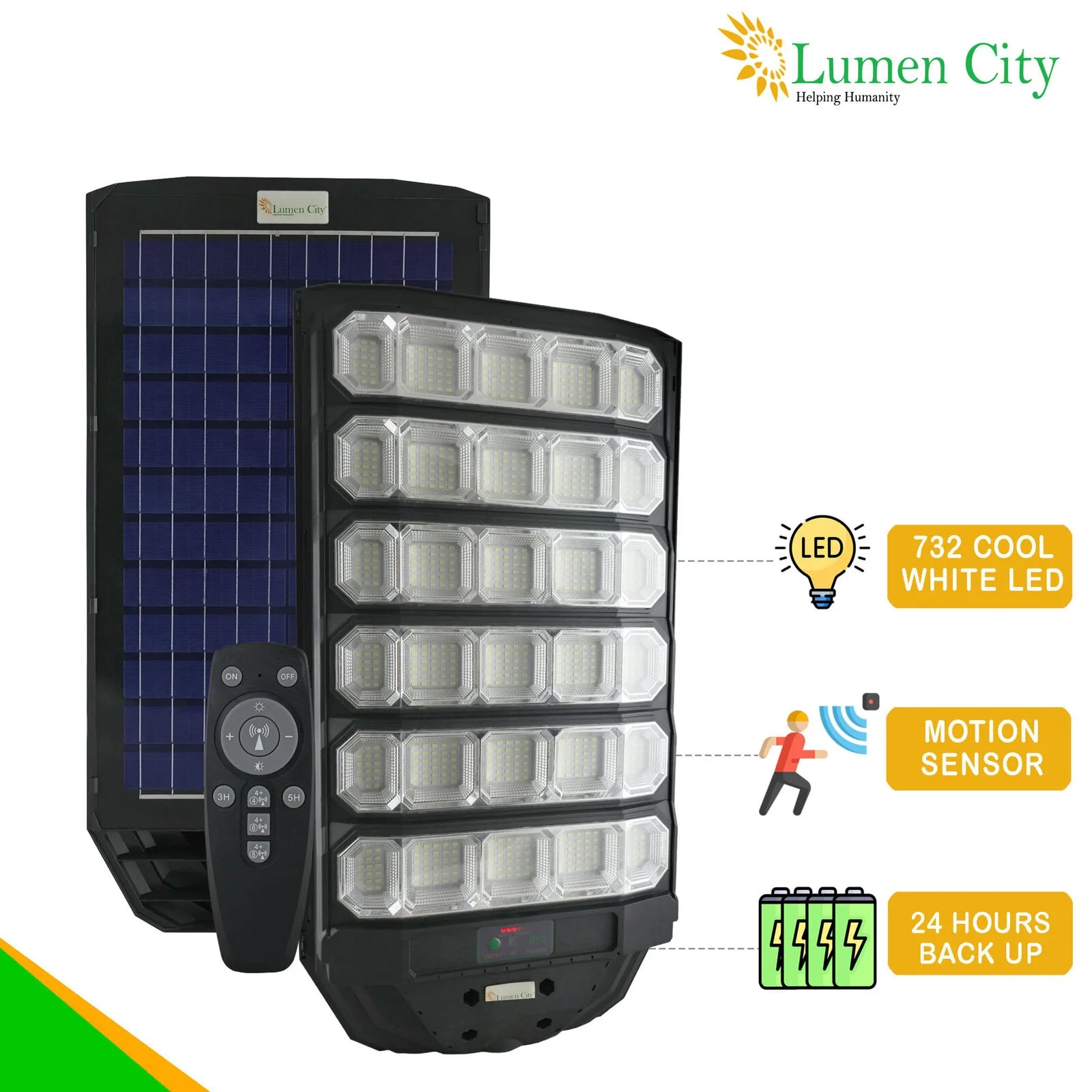 Bright solar-powered LED street light with motion sensor and 24-hour backup for energy-efficient out.