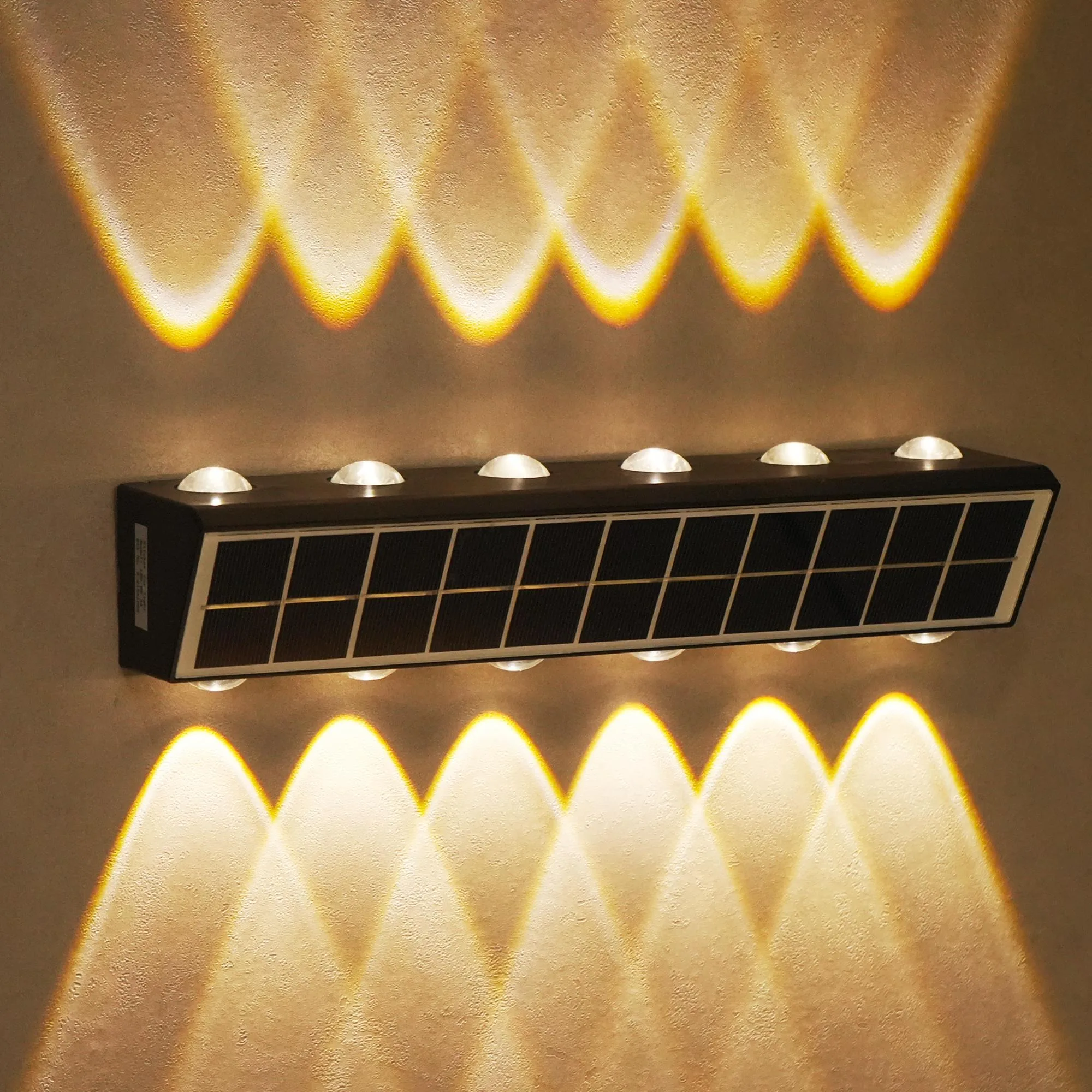 Solar Garden Wall Light 12 Lens 6+6 Warm White – 8-12Hr Backup, 2400mAh Battery, 35cm Wide, Wall Mount, Compound India