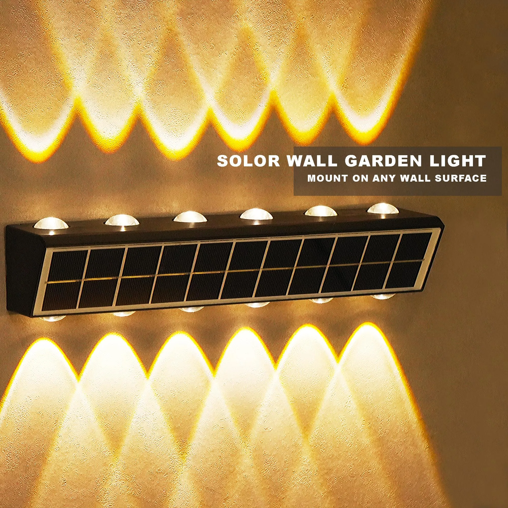 Solar Garden Wall Light 12 Lens – Warm White | 2400mAh | 8-12Hr - Image 2