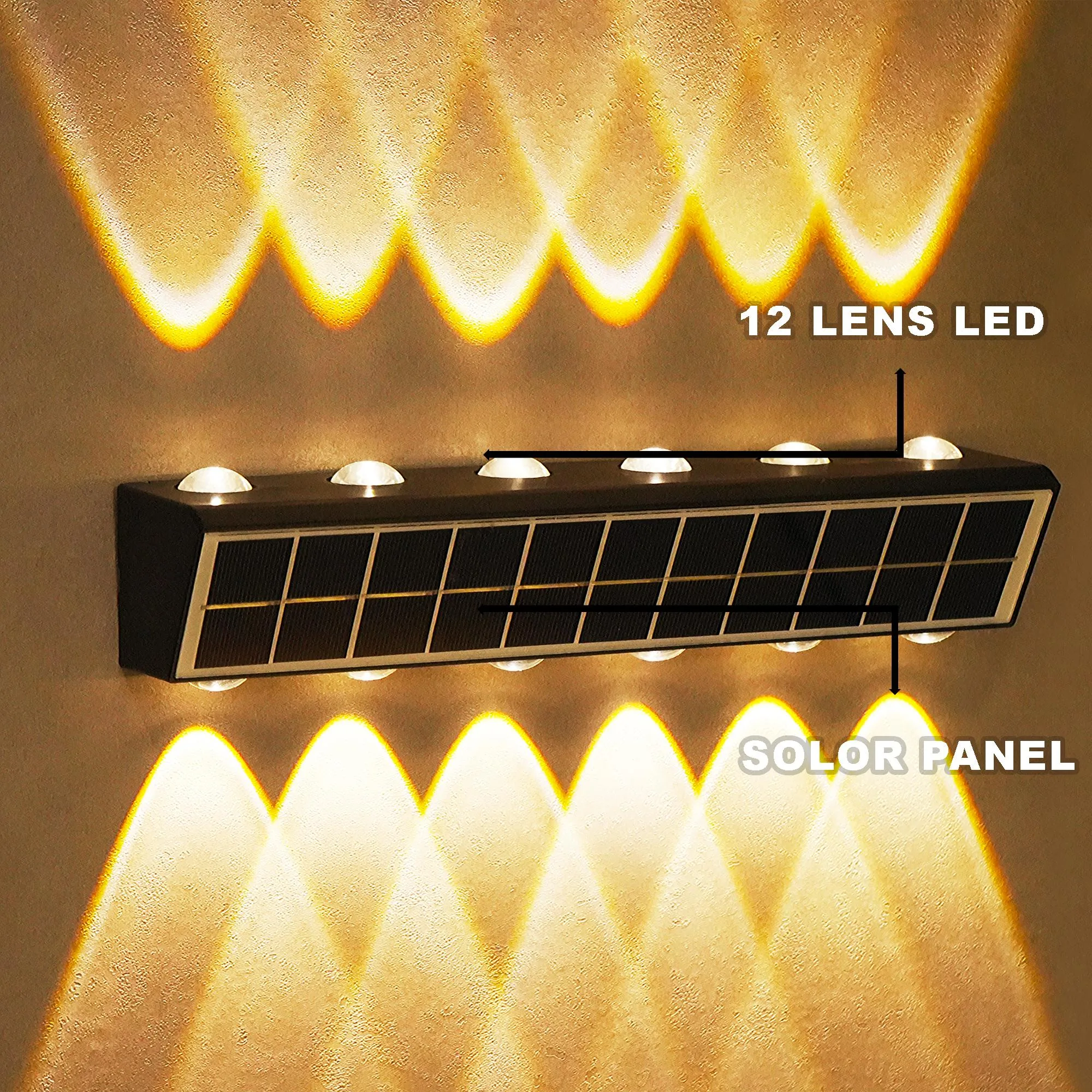 Solar Garden Wall Light 12 Lens – Warm White | 2400mAh | 8-12Hr - Image 4