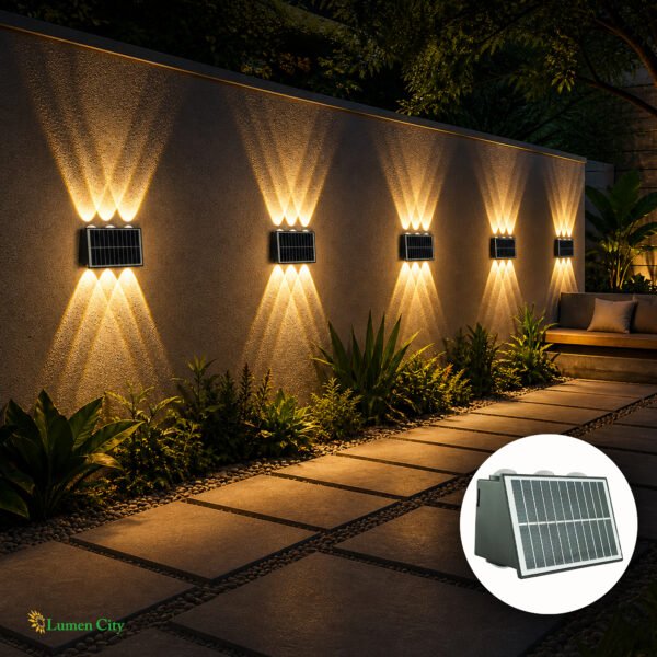 Solar Garden Wall Light 6 Lens – Warm White | Up-Down | 8-12Hr