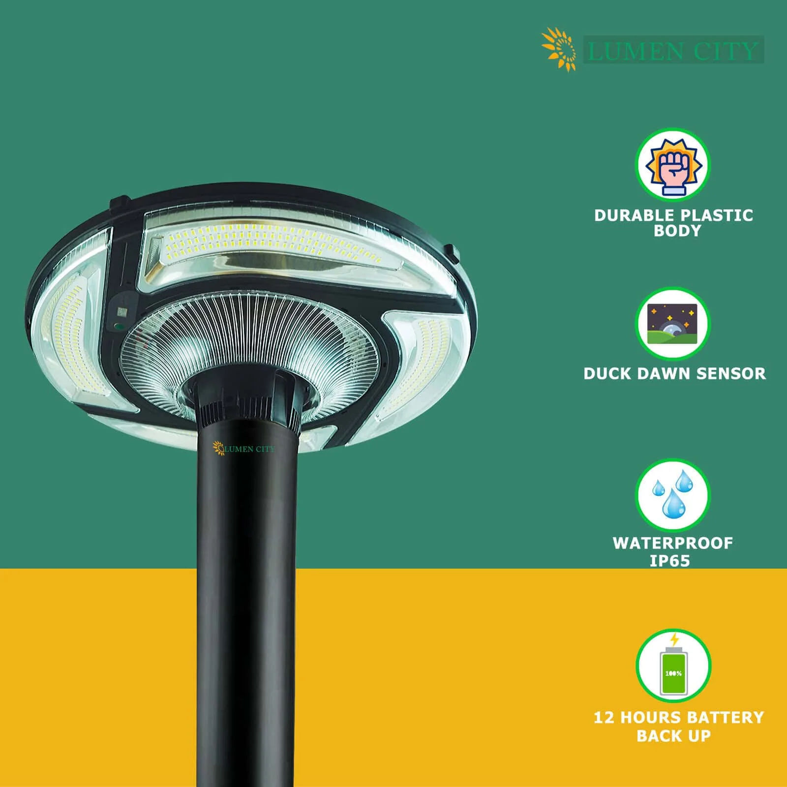 High-quality outdoor LED street light with durable plastic body and waterproof IP65 rating.