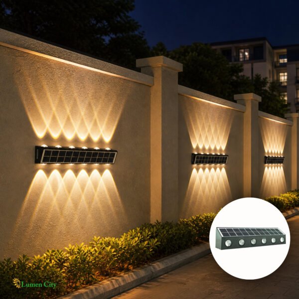 Solar Garden Wall Light 12 Lens – Warm White | 2400mAh | 8-12Hr