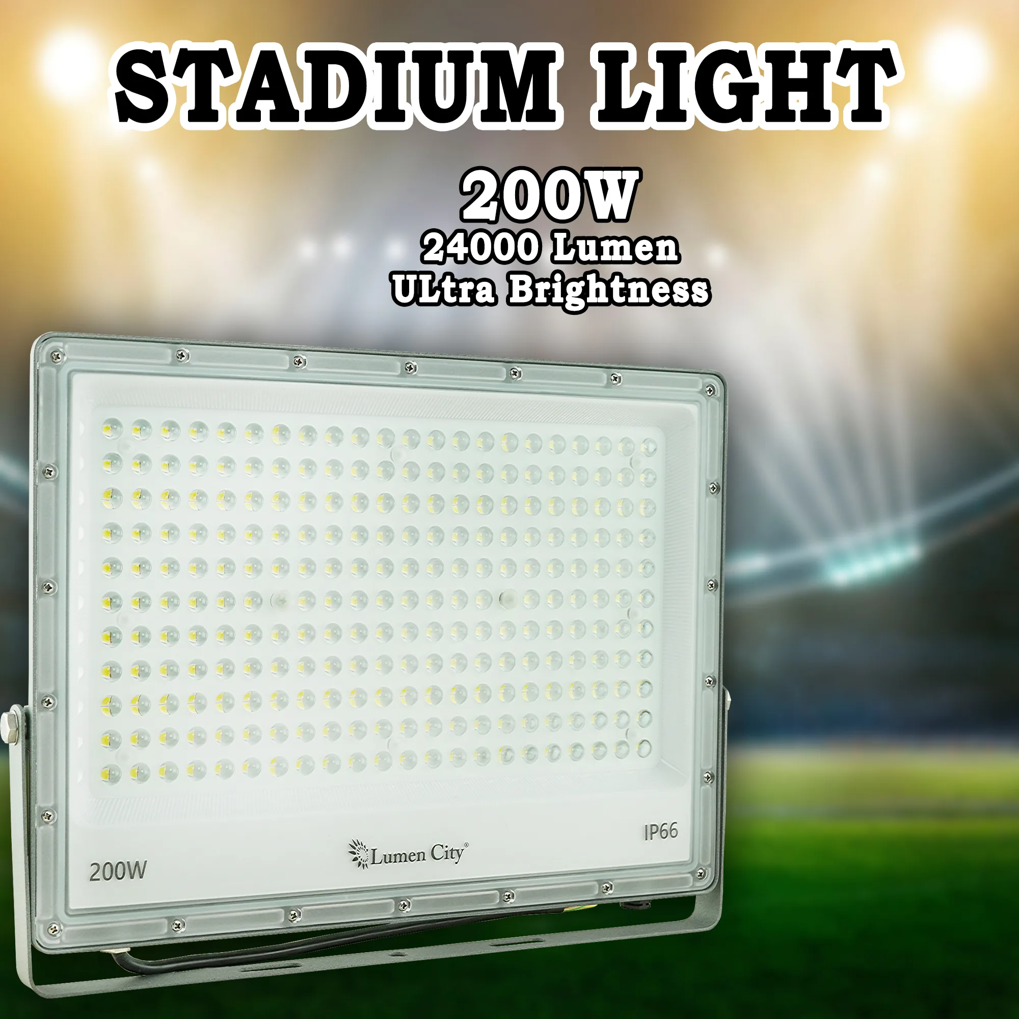 200W slim LED flood light - IP65 rated, 24000 lumens, 360 LEDs, 2835 chip, 90-265V wide voltage, stadium ground and industrial yard lighting India