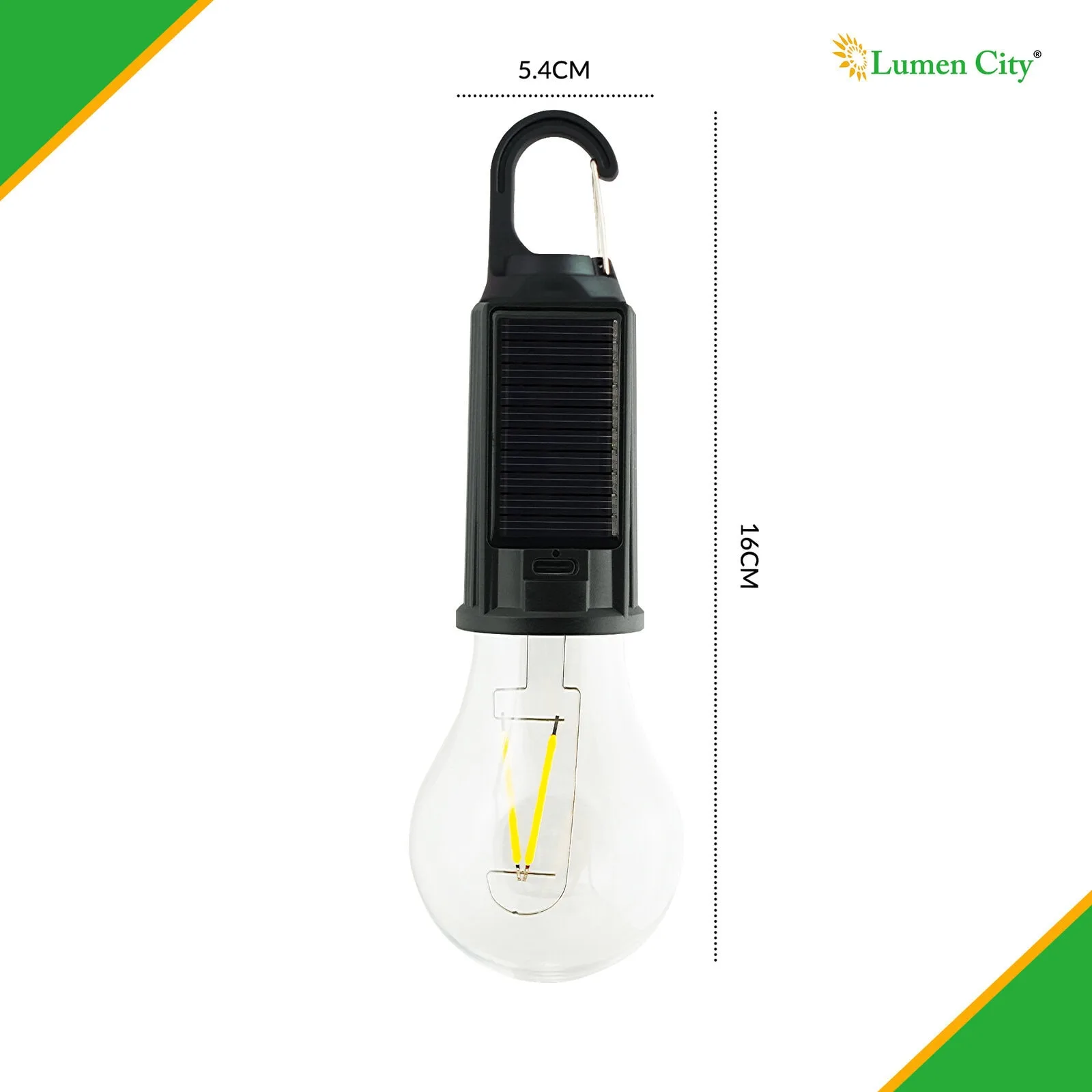 Solar Hanging Bulb – Filament LED | IP65 | Carabiner Hook - Image 2