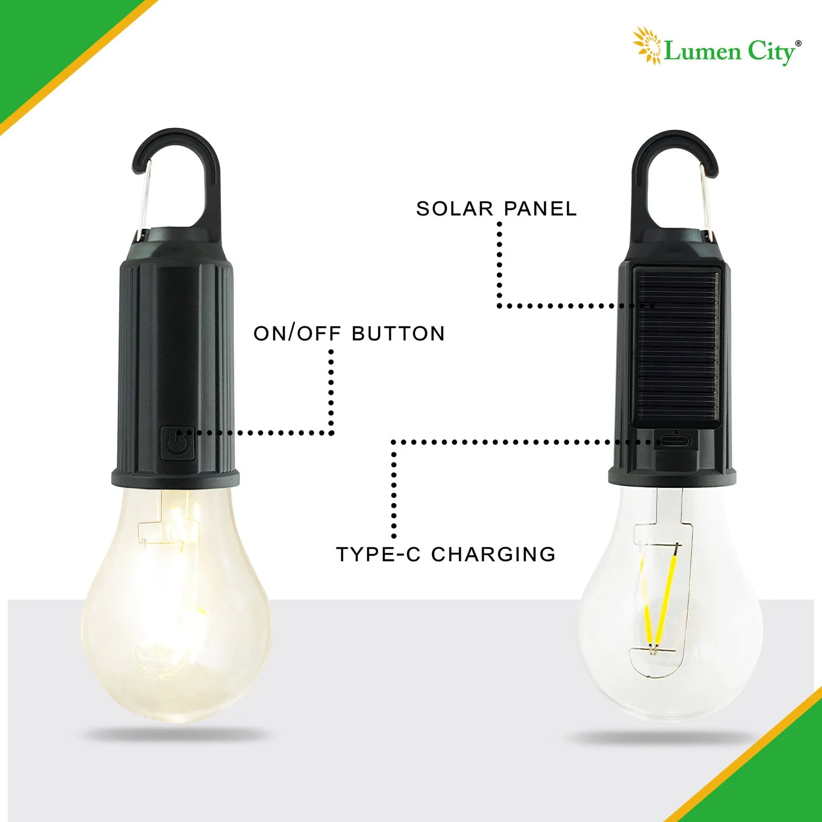 Solar Hanging Bulb – Filament LED | IP65 | Carabiner Hook - Image 4