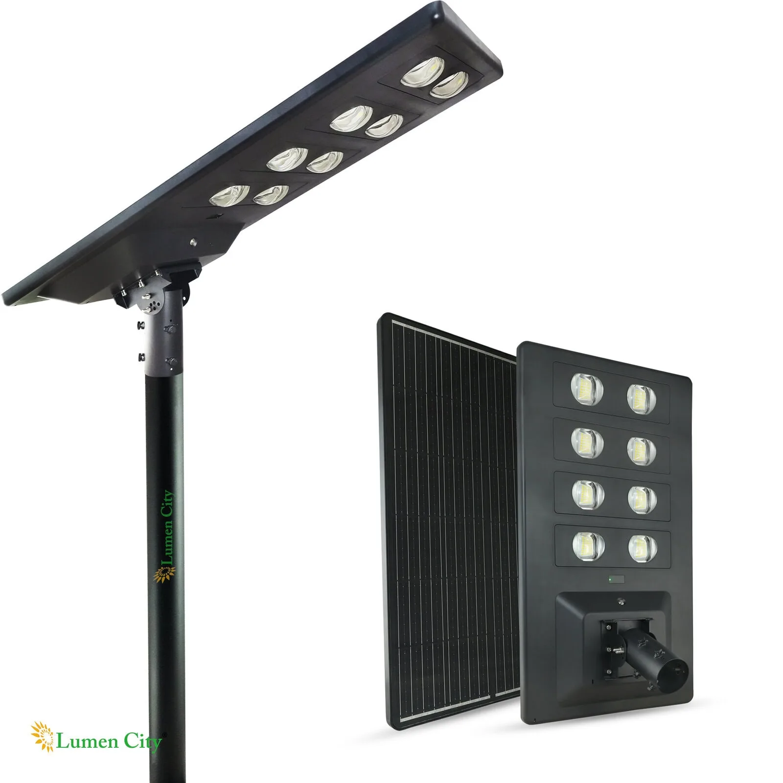 Bright LED street light with solar panel for energy-efficient outdoor lighting solutions.