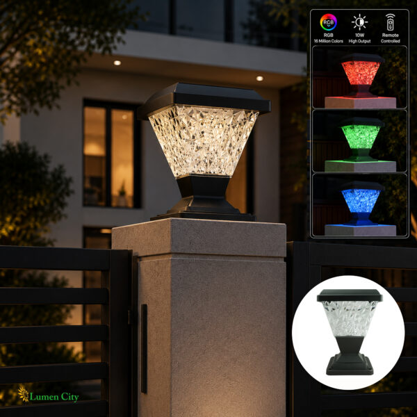 10W Solar Gate Pillar Light – 3-in-1 RGB | Remote | IP65