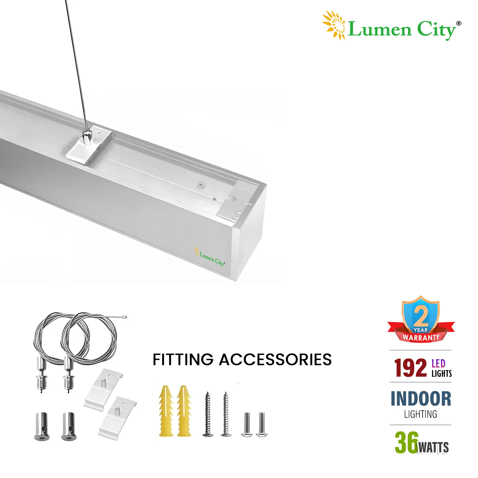 36W LED Hanging Tube Light | Aluminium Silver | Warm White - Image 4