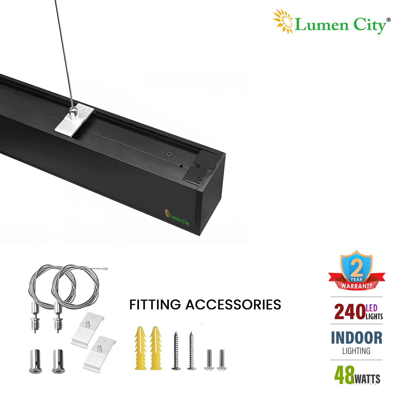 Hanging Tube Light | Aluminum Body | 3.9FT - BLACK | 48 WATT - Image 4