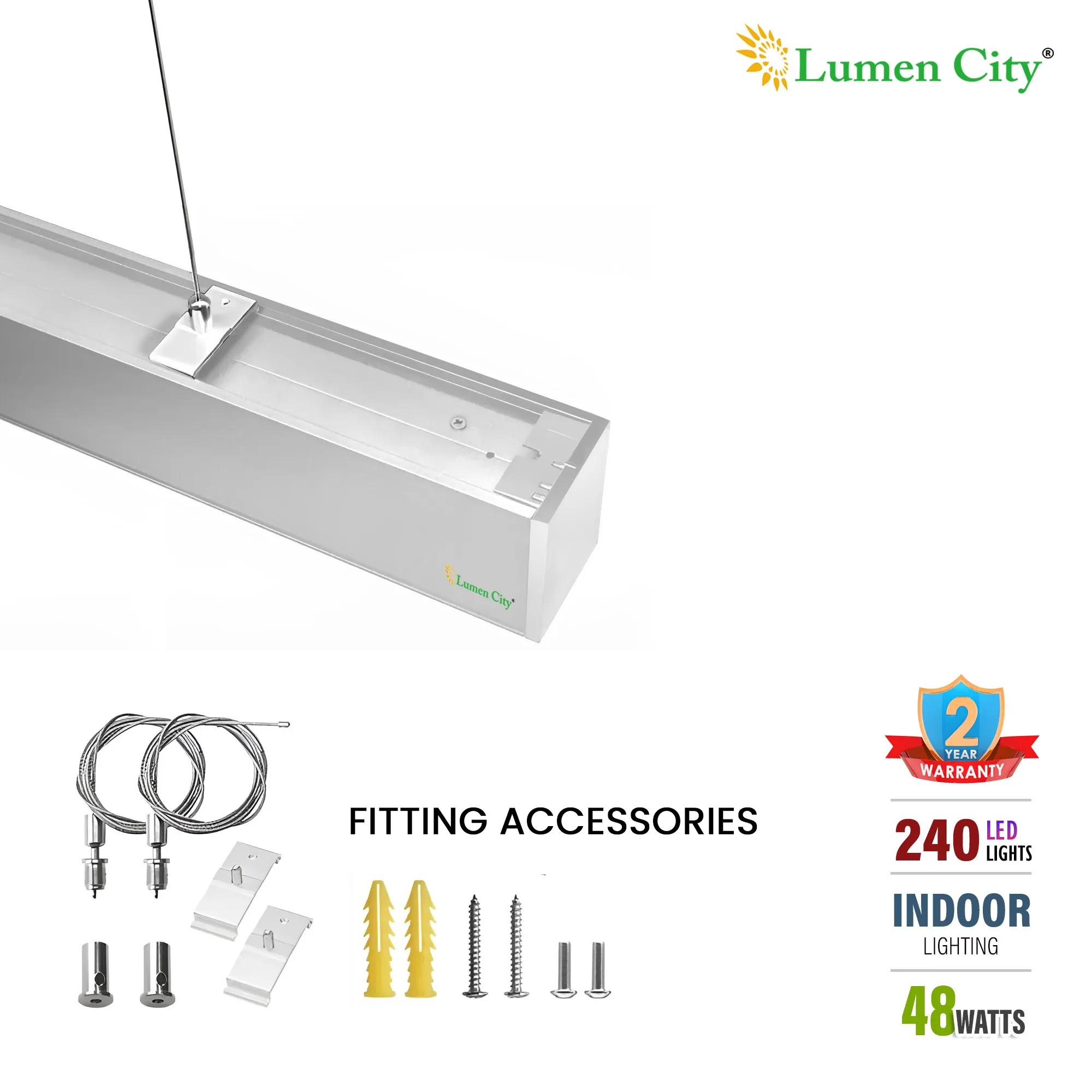 48W LED Hanging Tube Light | Aluminium Silver | Warm White - Image 4