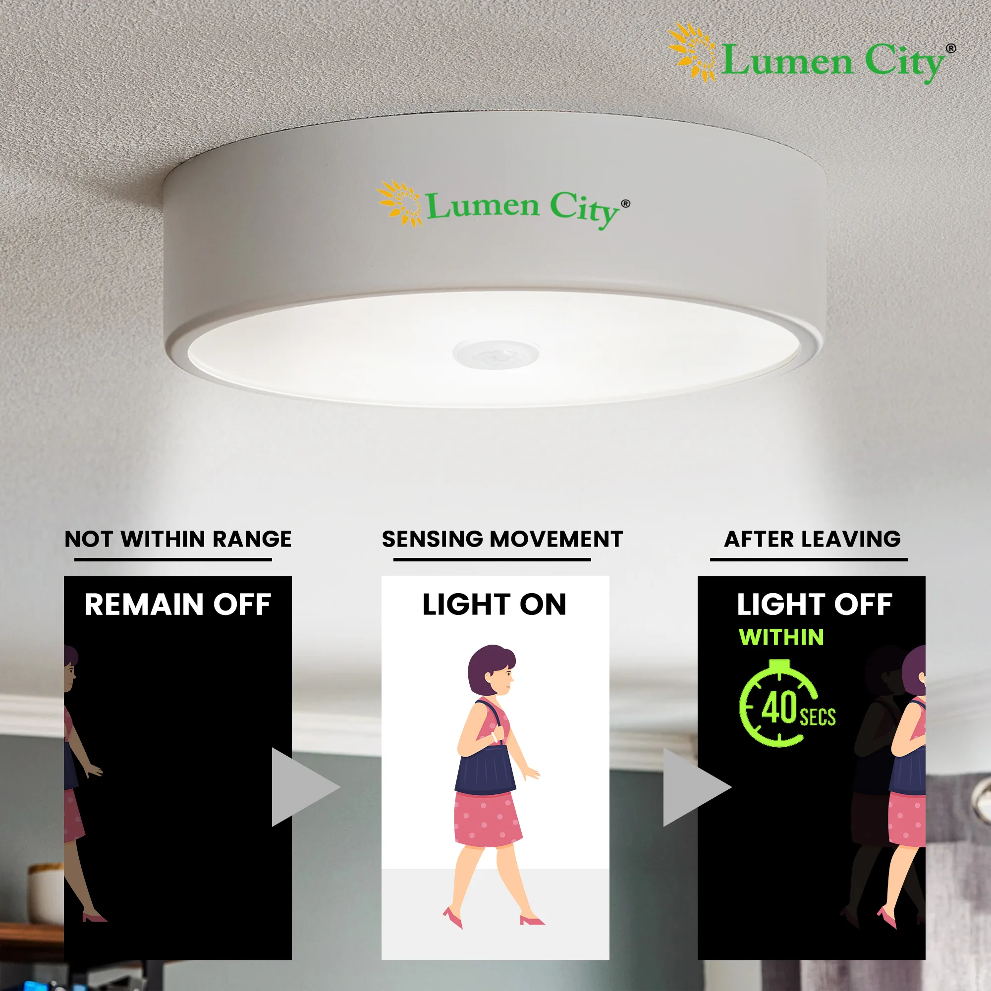 9W Motion Sensor LED Ceiling Light | Round | 6000K Cool White - Image 6