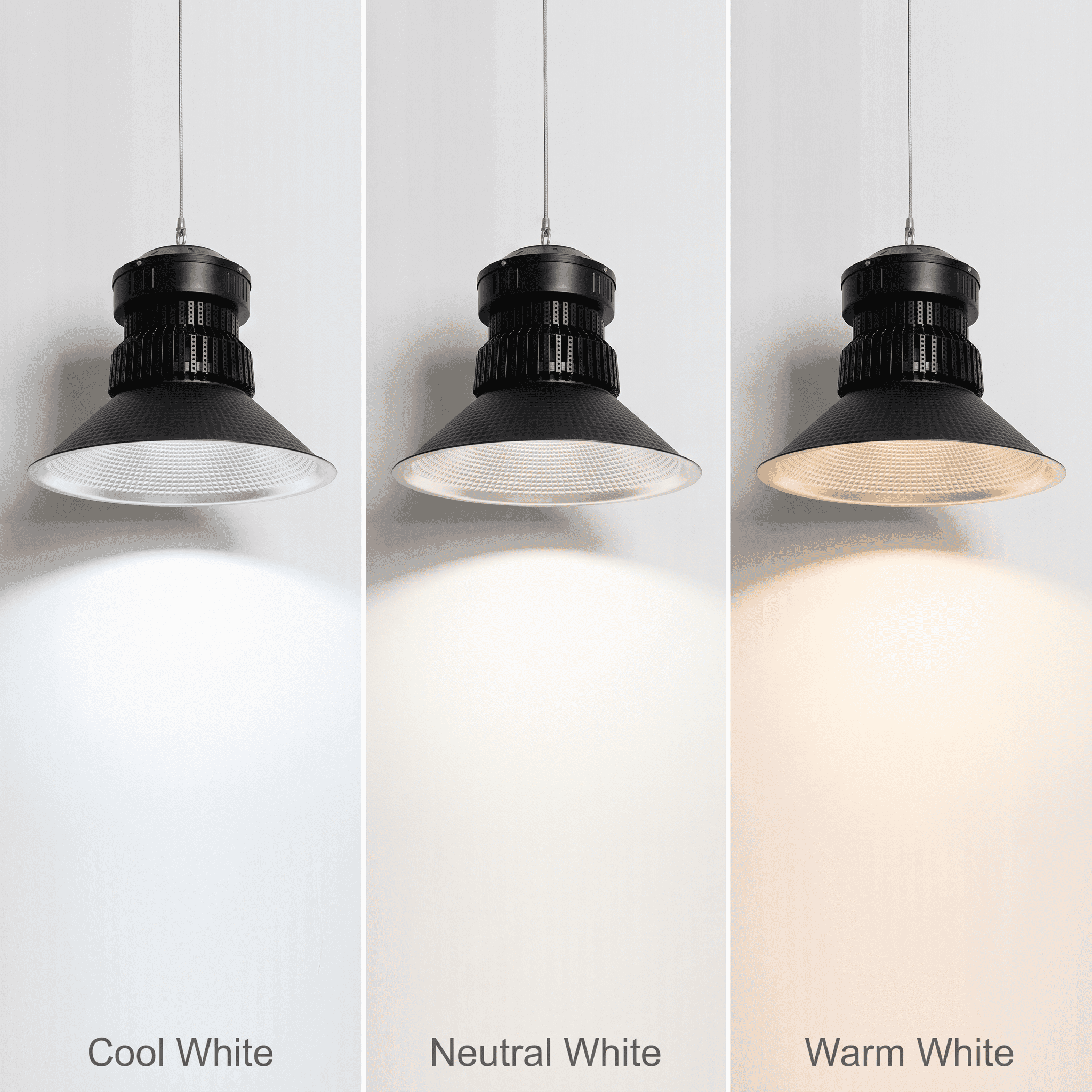 Highbay light with reflector showing all 3 color temperatures