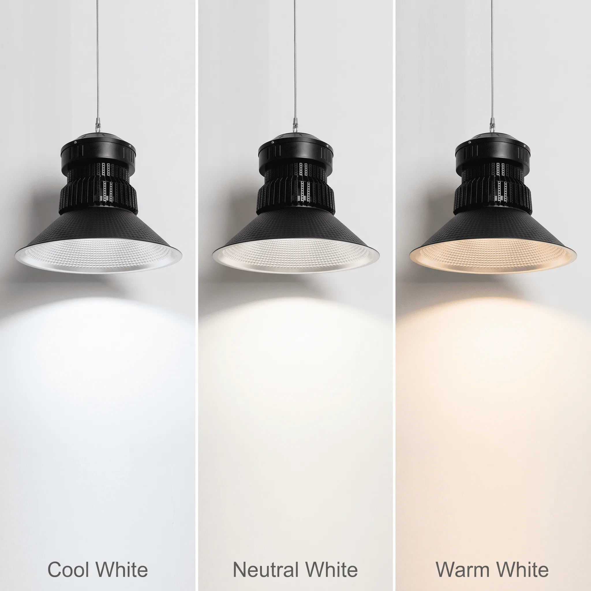 Highbay light with reflector showing all 3 color temperatures