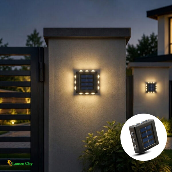 Solar Exterior Wall Light 12 Lens – Auto On/Off | IP65 | Set of 2