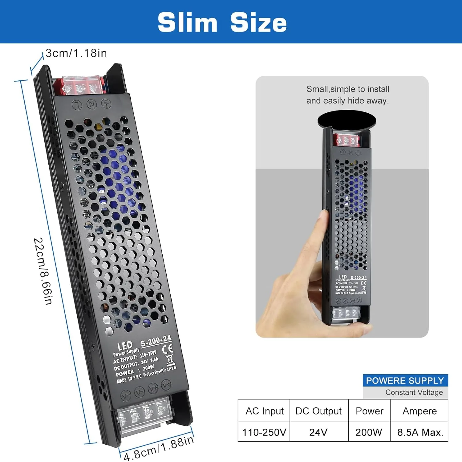 24V 200W LED Profile Light Power Supply (8.3A) for Up to 20 Meter LED Strip - Image 2