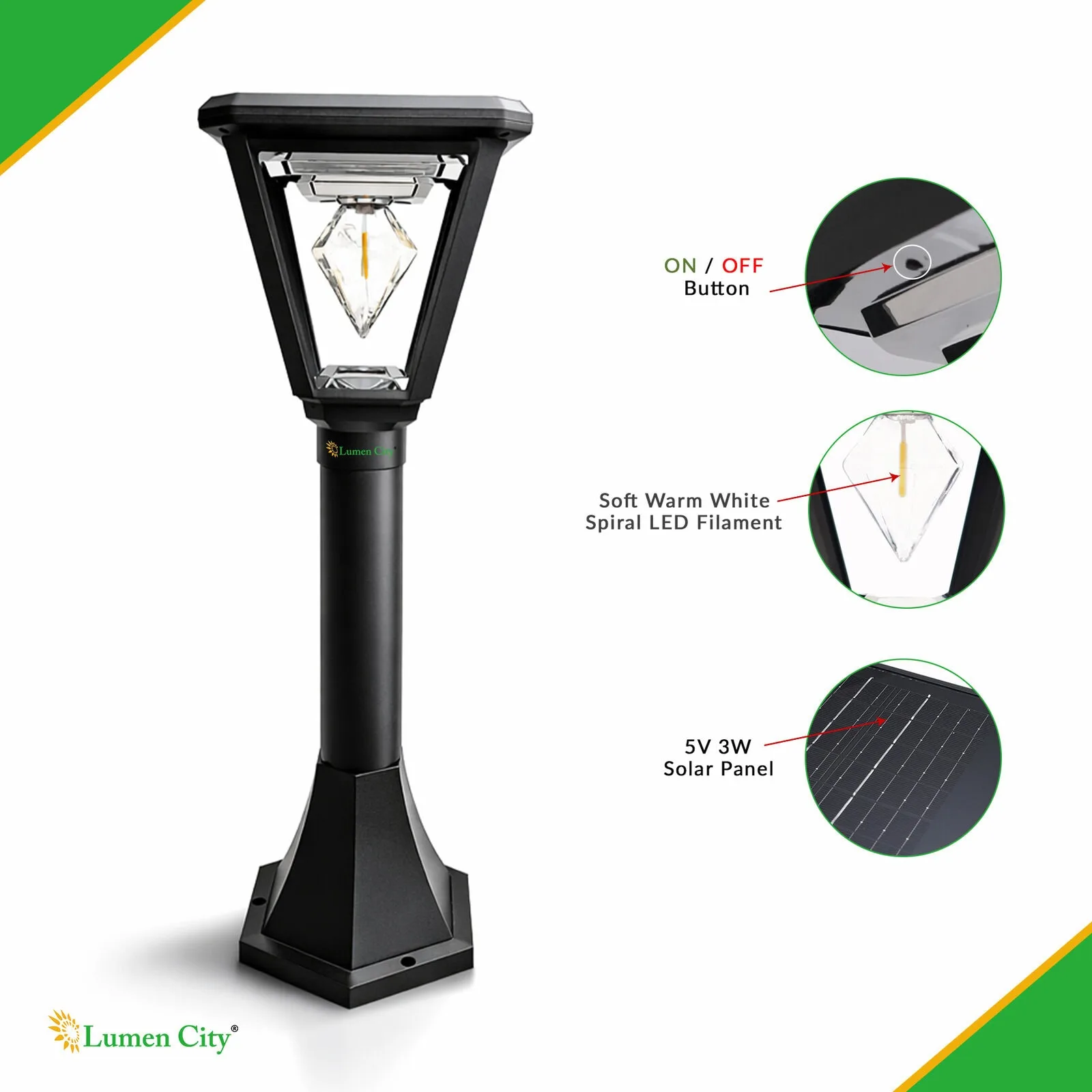 Solar Bollard Garden Light – Cube Model | Warm White | IP65 - Image 3