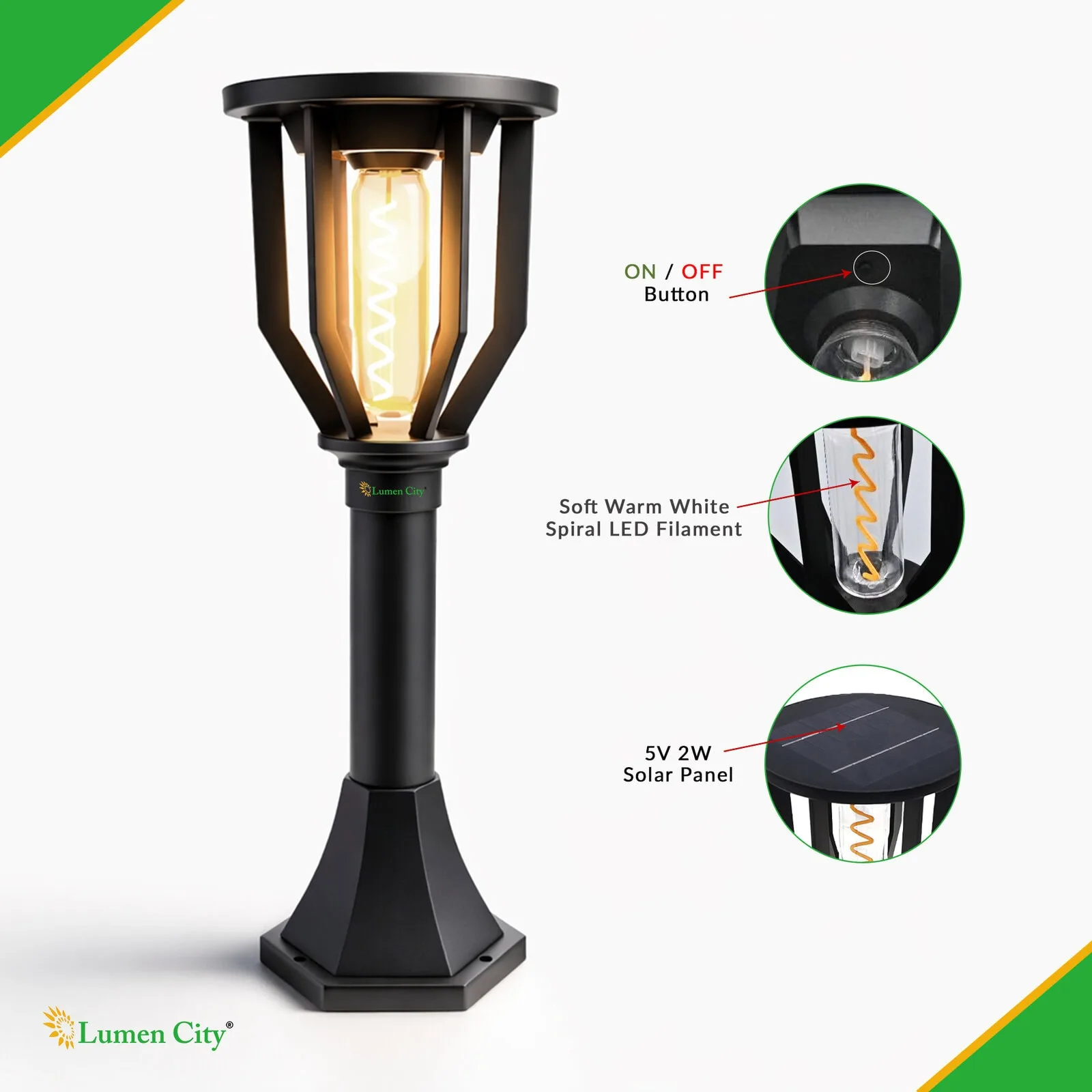 Solar Bollard Garden Light – Secret Model | Warm White | IP65 - Image 2