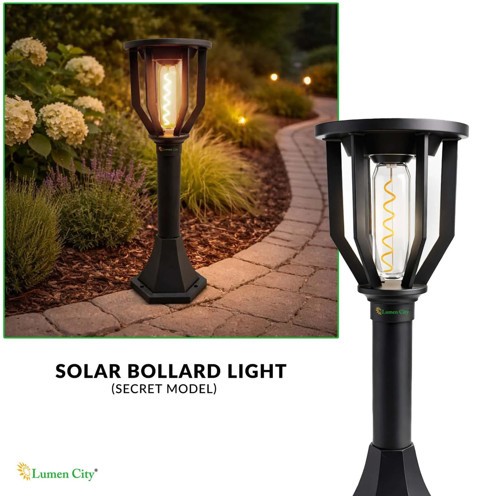 Solar Bollard Garden Light – Secret Model | Warm White | IP65 - Image 4