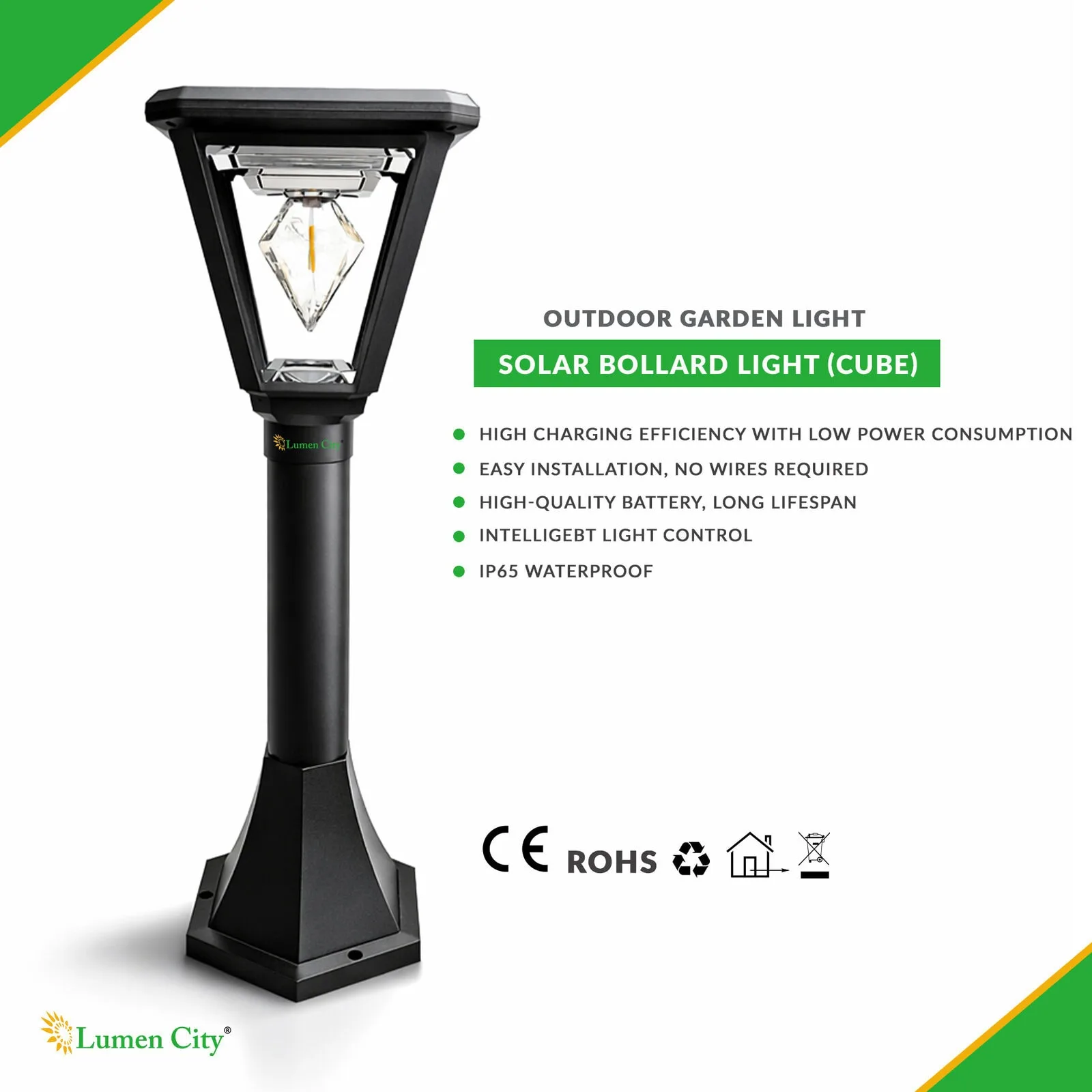 Solar Bollard Garden Light – Cube Model | Warm White | IP65 - Image 5