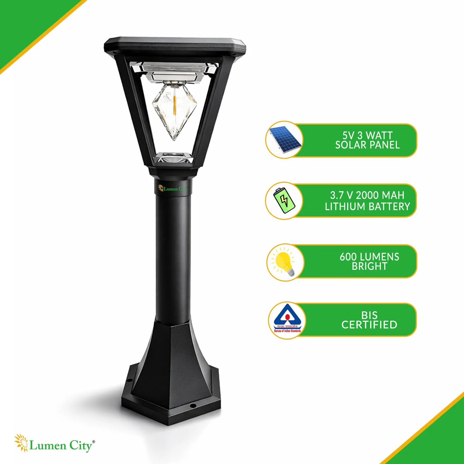 Solar Bollard Garden Light – Cube Model | Warm White | IP65 - Image 6