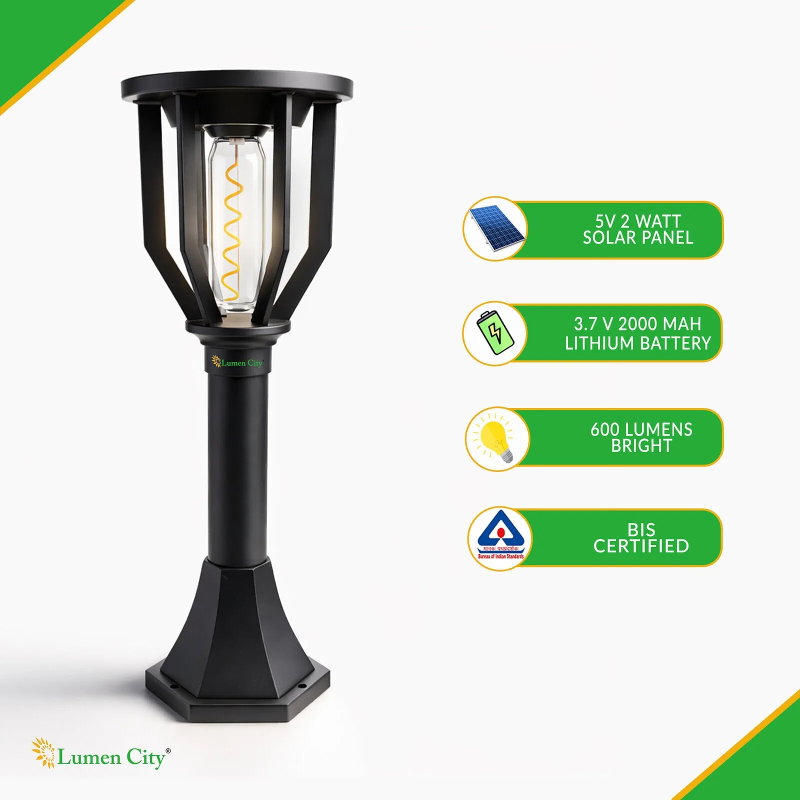 Solar Bollard Garden Light – Secret Model | Warm White | IP65 - Image 5