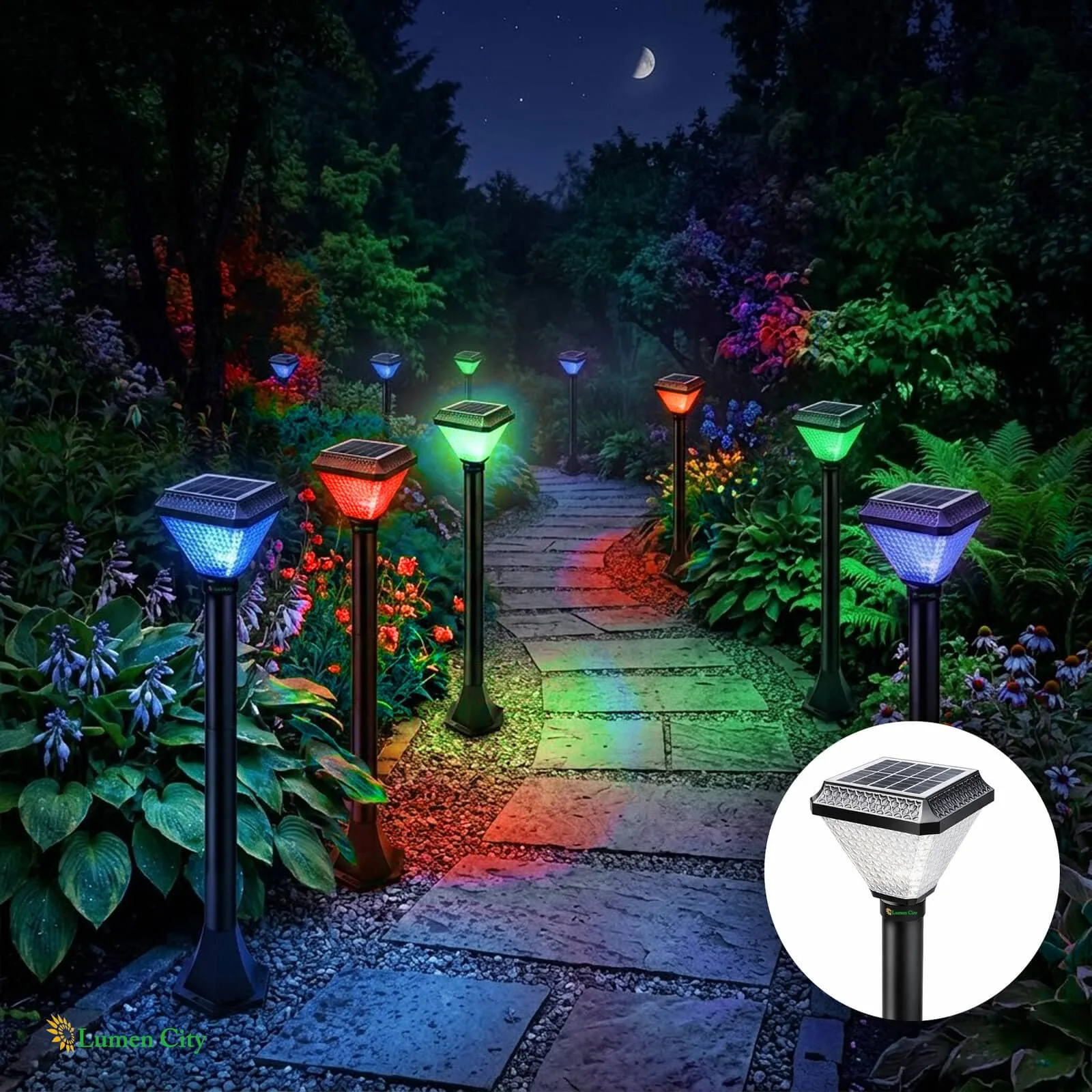 5W Solar Bollard Garden Light - 3-in-1 RGB | Remote | IP65