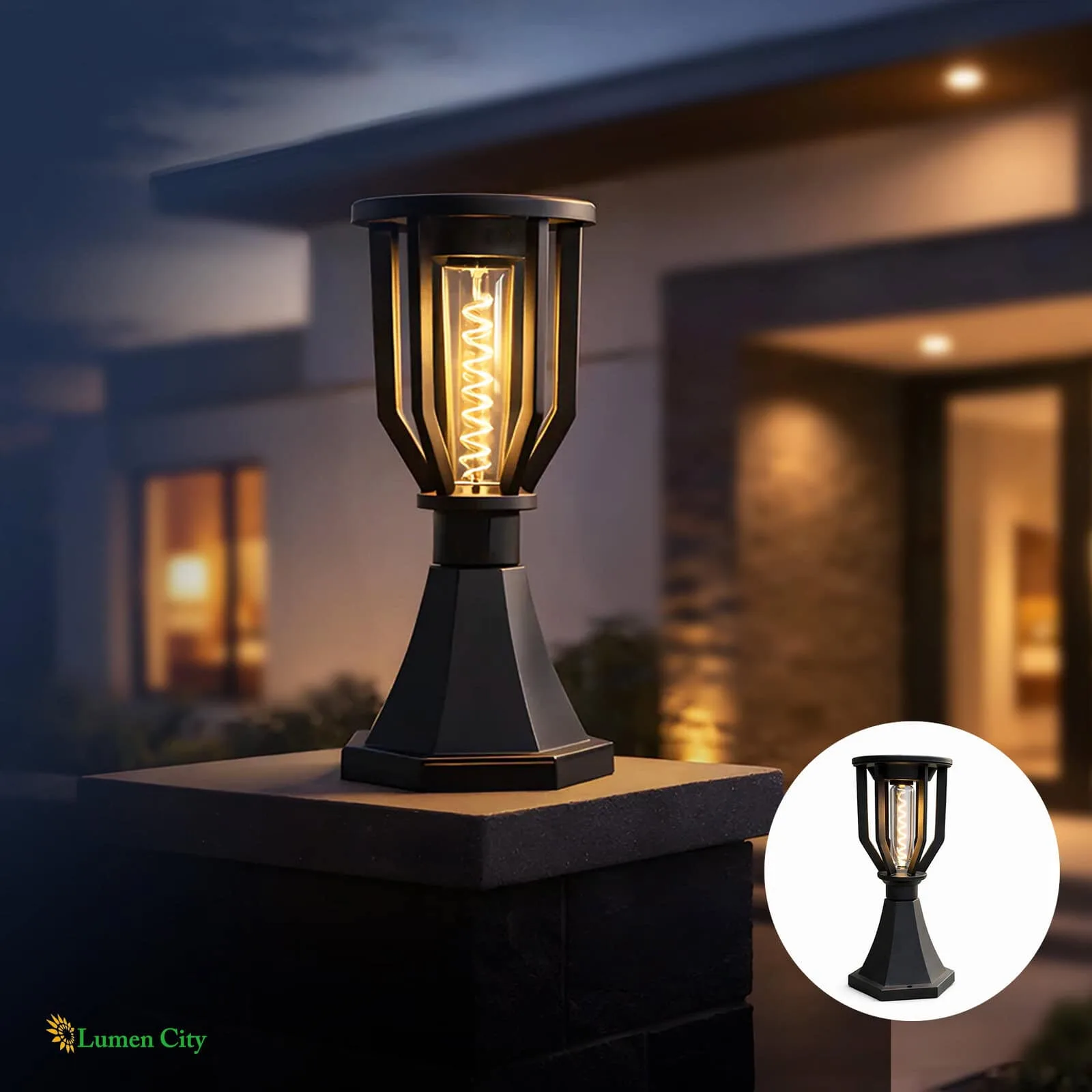 Outdoor decorative lamp with warm lighting for garden or patio.