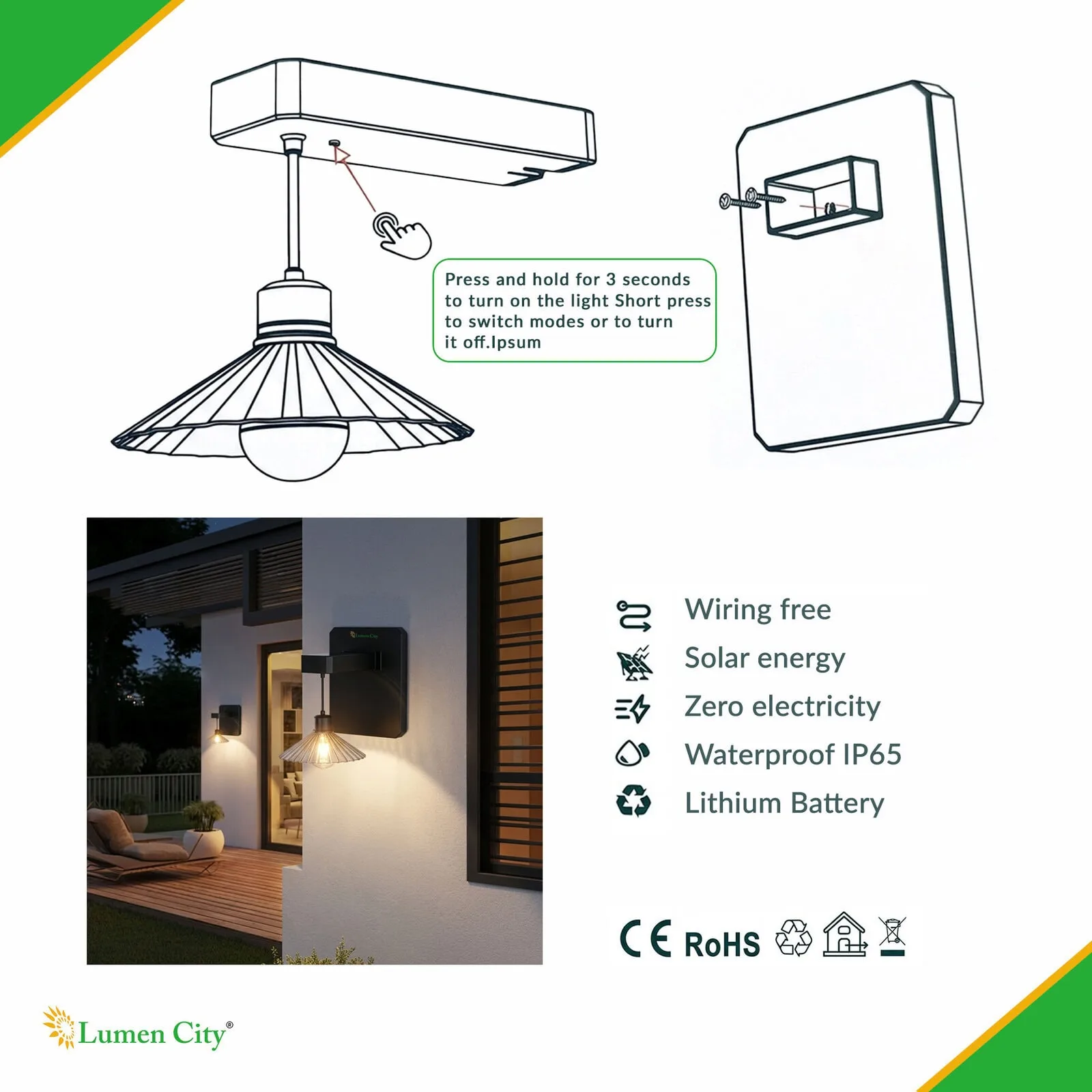 Solar Wall Light – Tungsten Style | Warm White | Full-Half Bright - Image 5